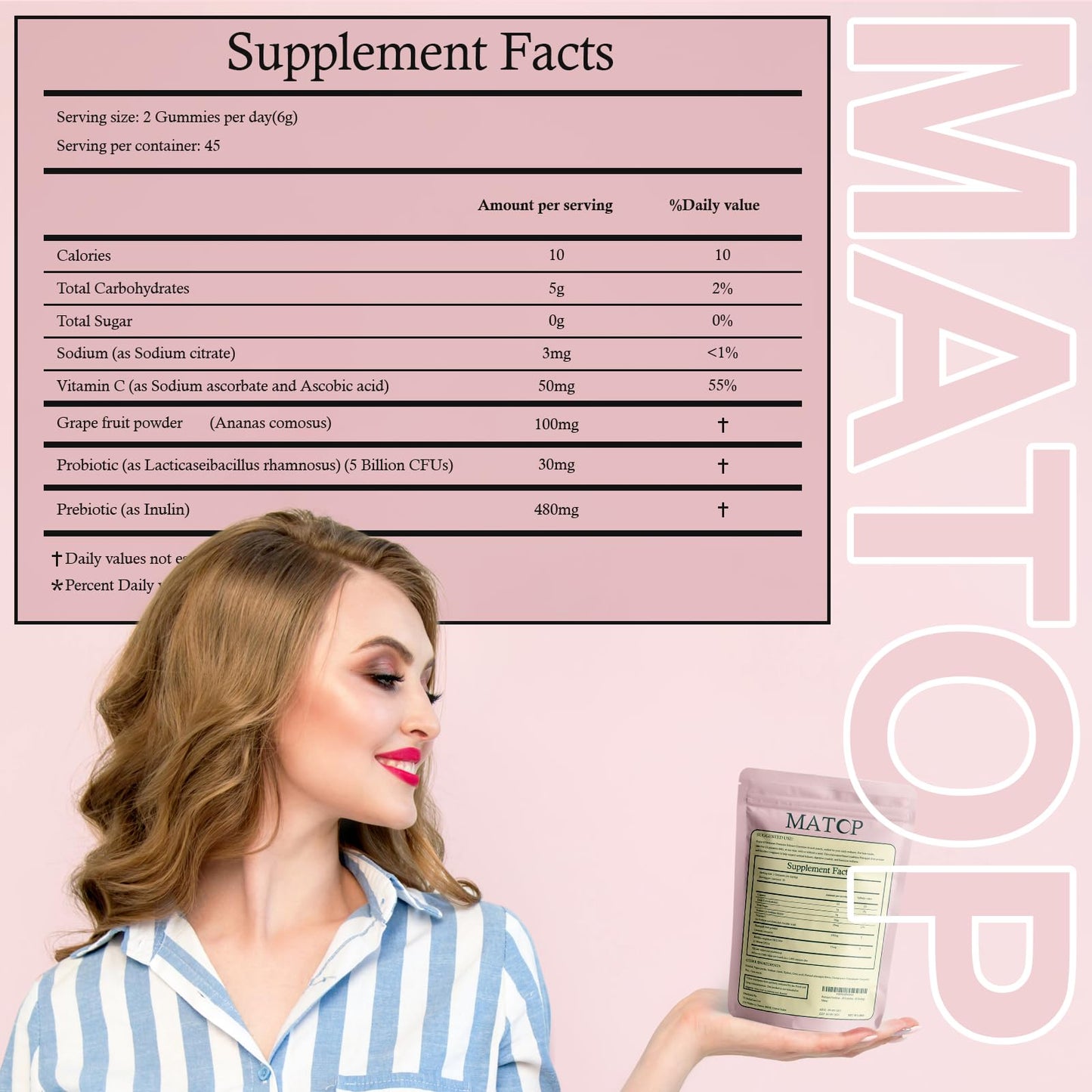 MATOP Vaginal Probiotic Prebiotic Gummies for Women, 90 Count