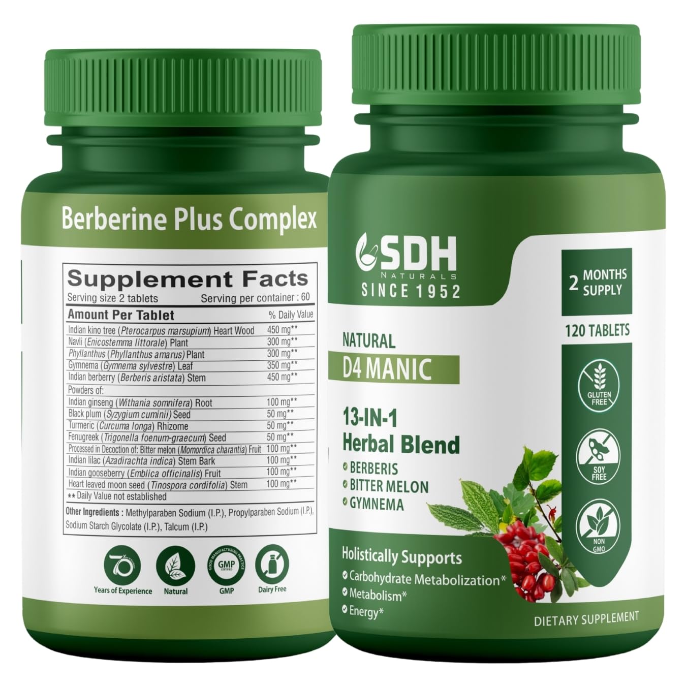 SHREE DHANWANTRI HERBALS D4 Manic Powerful Mix of Berberis, Bitter Melon, Gymnema & More Capsule 1 Count