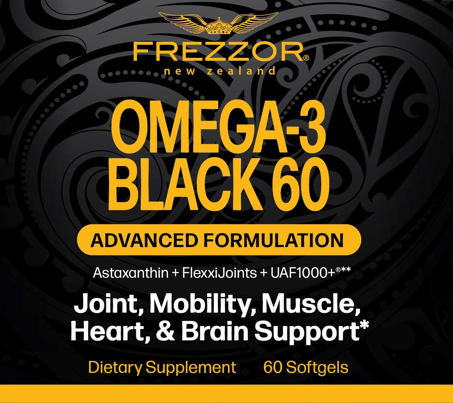FREZZOR Omega 3 Black for Joint Care & Comfort New Zealand Green Lipped Mussel Oil Softgel 120 Count