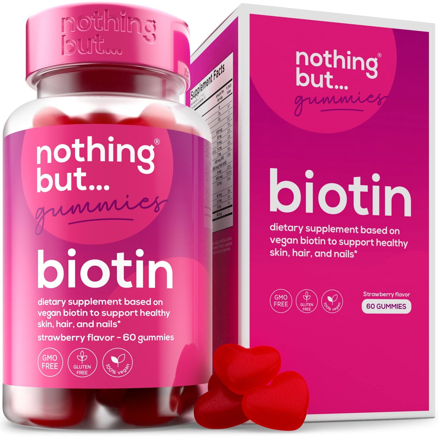 nothing BUT nutrition Biotin Gummies for Hair Growth 5100 mcg with Folic Acid and Vitamins A, C, E & D, Extra Strength for Faster Hair and Nail Growth, 60 Gummies