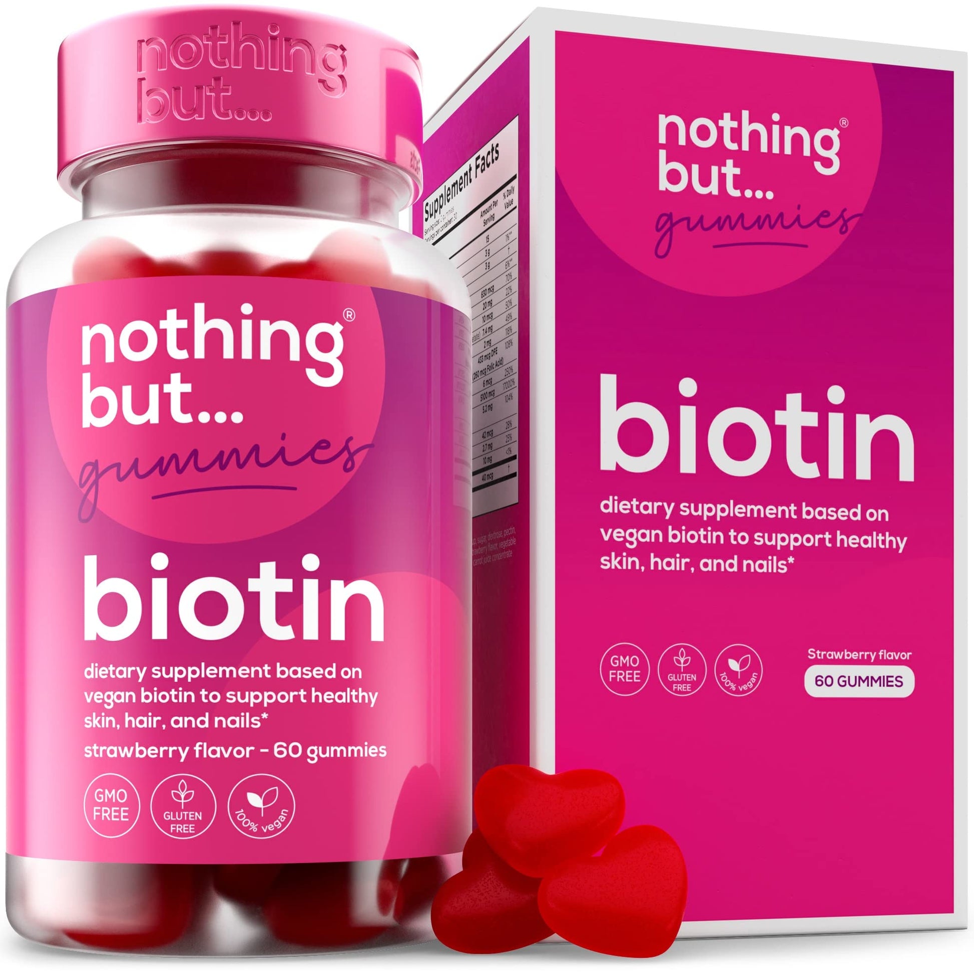 nothing BUT nutrition Biotin Gummies for Hair Growth 5100 mcg with Folic Acid and Vitamins A, C, E & D, Extra Strength for Faster Hair and Nail Growth, 60 Gummies