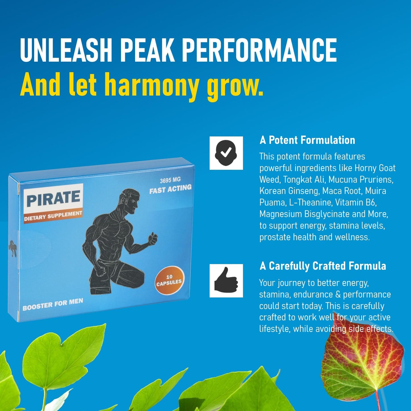 GLADTON Pirate Fast-Acting Performance Enhancer for Men Capsule, 10 Count