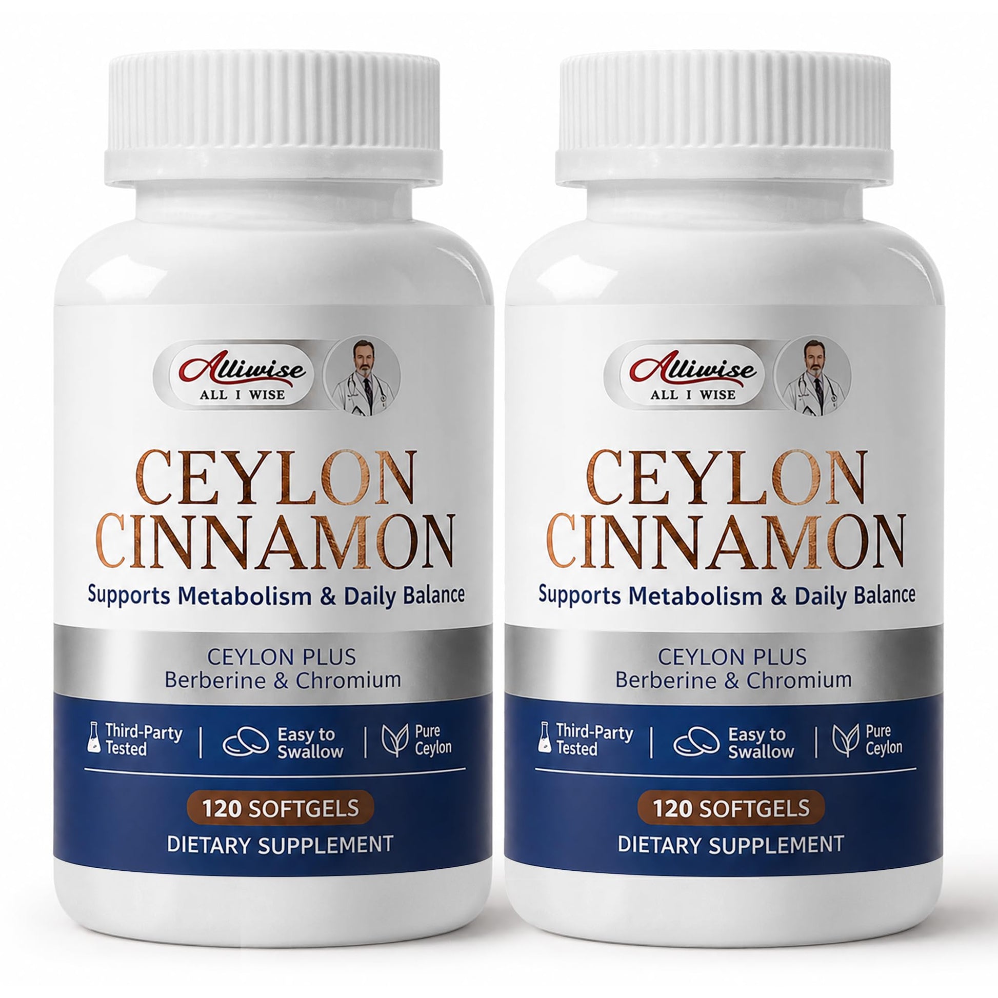 Alliwise Ceylon Cinnamon Softgels with Berberine & Chromium 240 Count