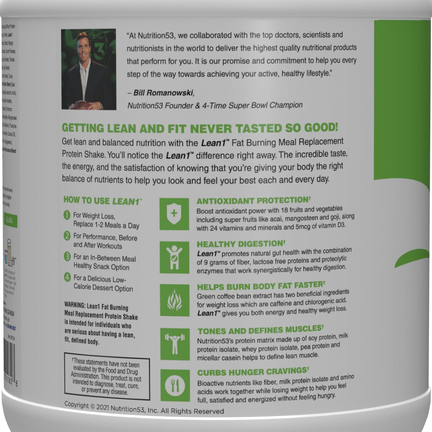 LEAN1 Lean 1 Fat Burning Protein Shake Vanilla Flavor Powder 27.5 Ounce