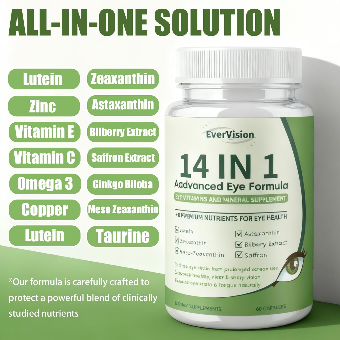 EVERVISION 14 in 1 Advanced Eye Formula, Eye Vitamin and Mineral Supplement with Zinc, Lutein, Zeaxanthin & Bilberry Extract Capsule 1