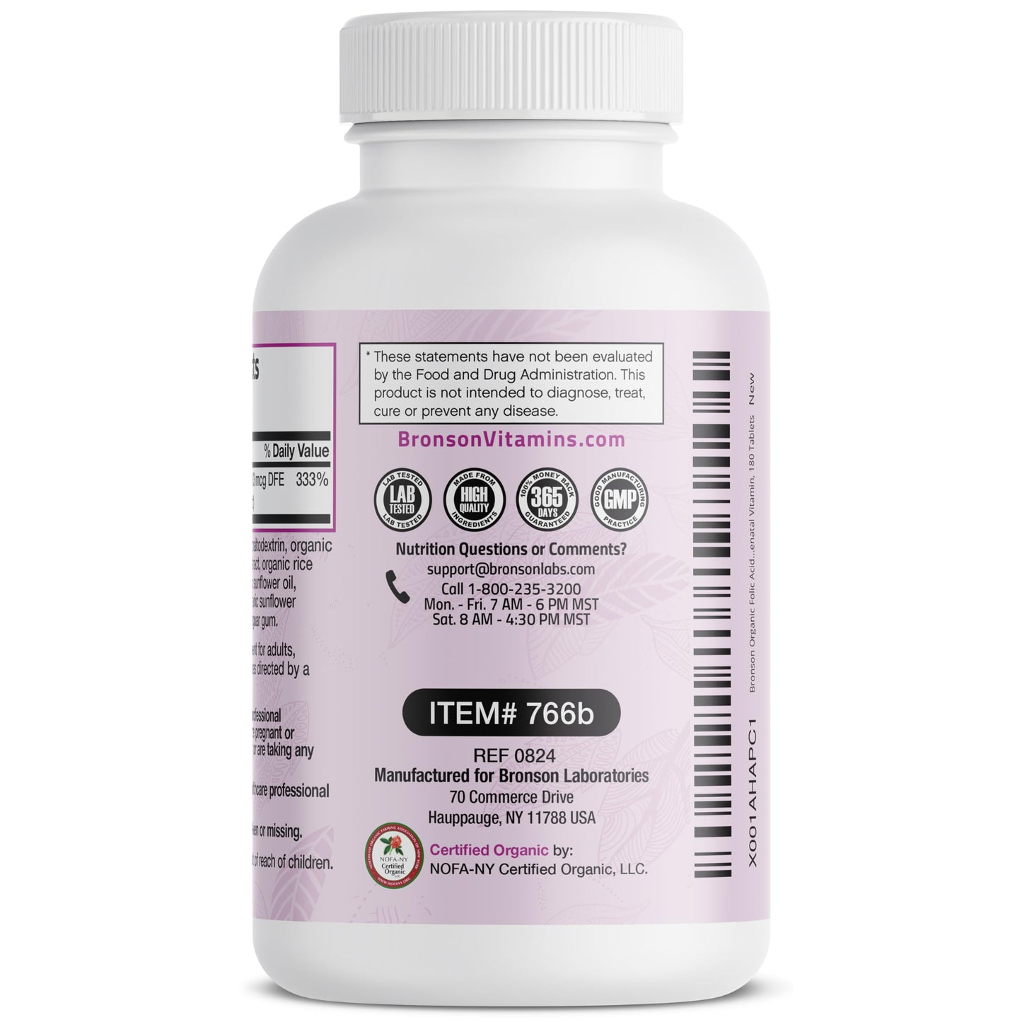 Bronson Organic Folic Acid (Vitamin B9 Folate) 800 mcg Folate from Lemon Peel Tablets, 180 Tablets