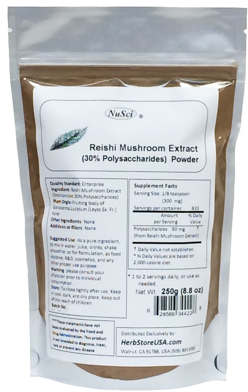 NuSci Reishi Mushroom Extract Powder Standardized 30% Polysaccharides, 8.82 Ounce