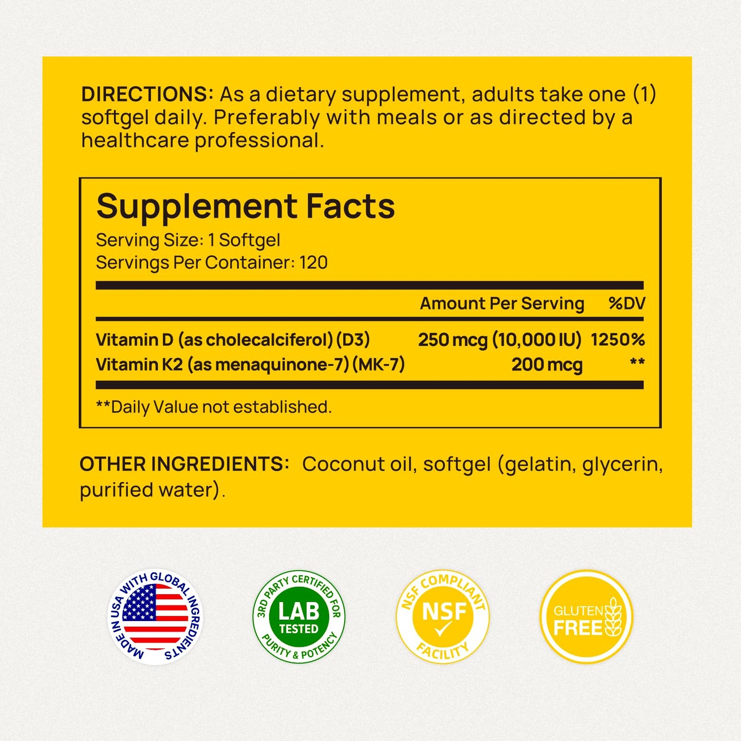 Selerb Vitamin D3 K2 with Virgin Coconut Oil 120 Softgels