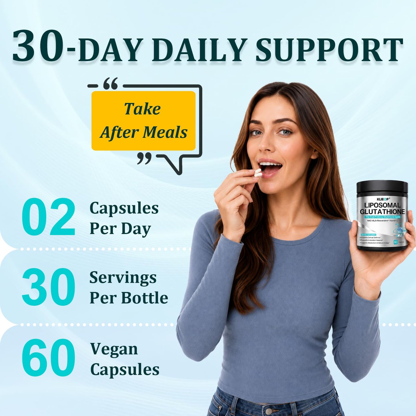 Klieop Liposomal Glutathione Supplement with Glutora (800mg), Vitamin C, NAC & Alpha-Lipoic Acid Capsules, 120 Capsules