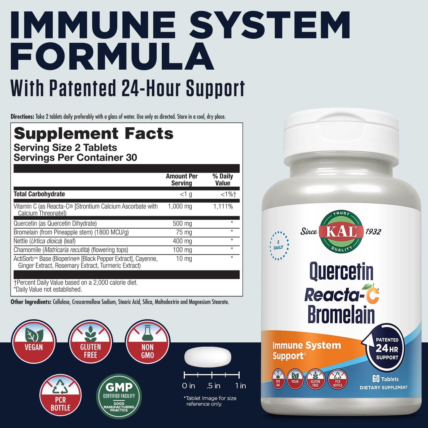 KAL Quercetin with Bromelain Tablets, 60 Tablets