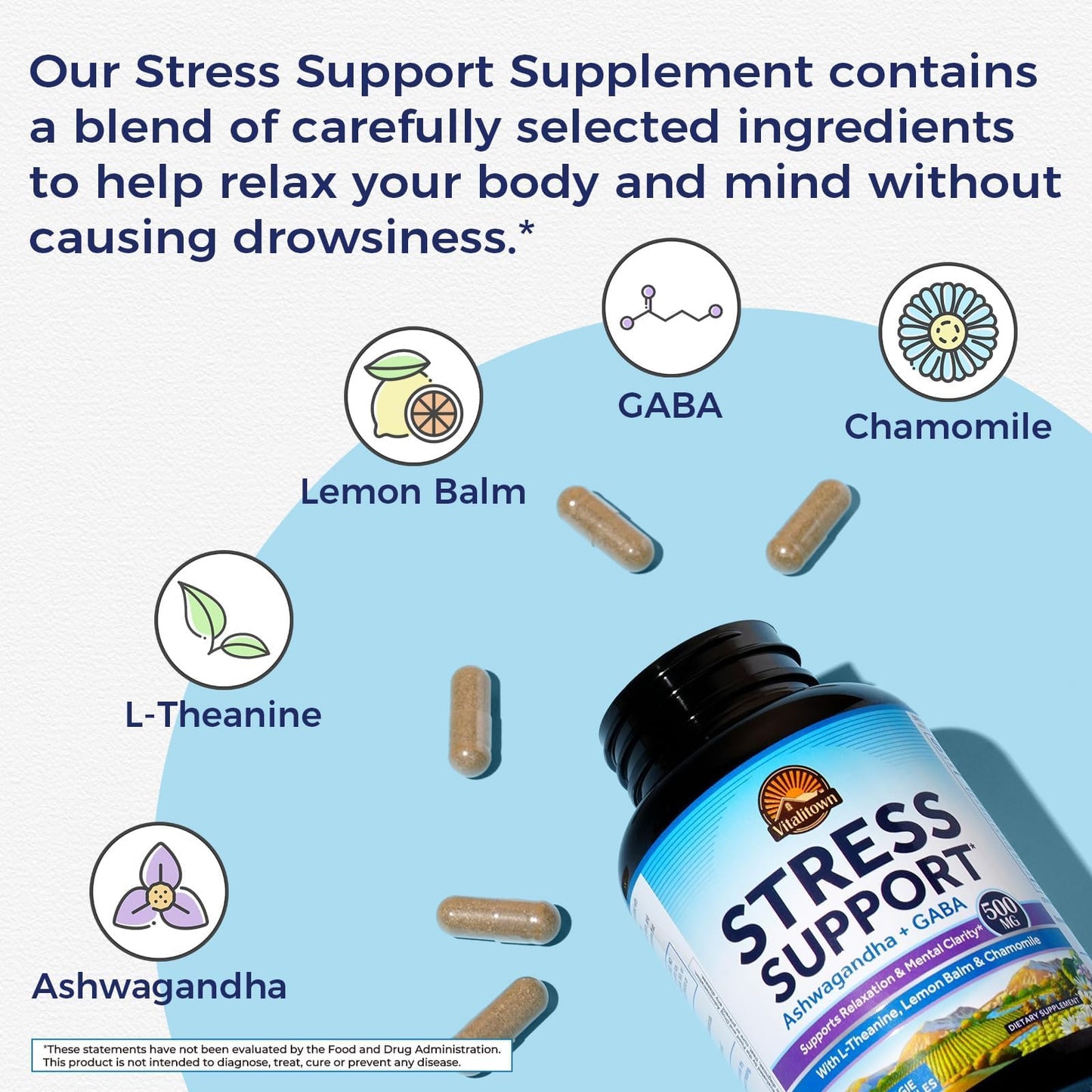 Vitalitown Stress Support Supplement Capsule 60 Count