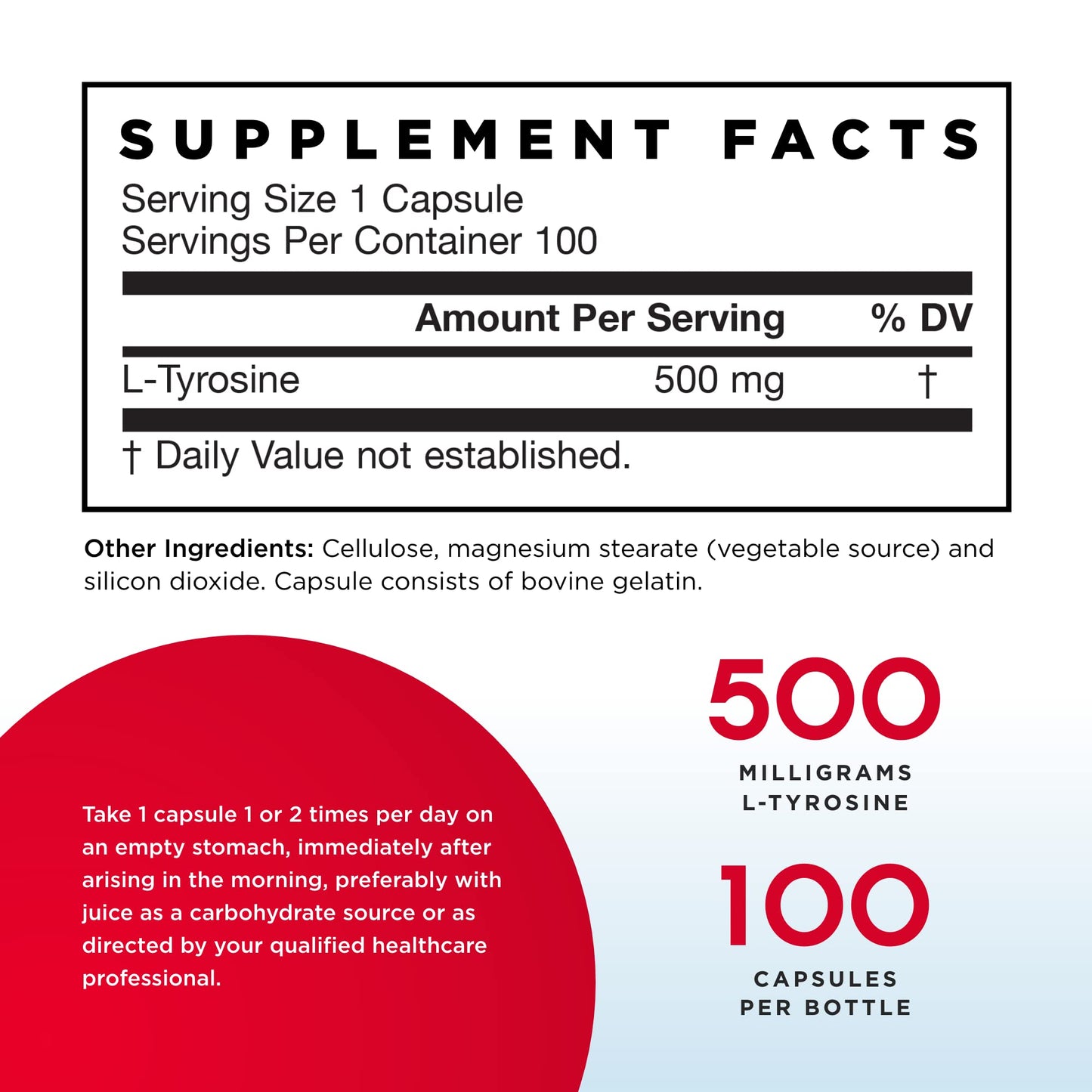 Jarrow Formulas L-Tyrosine 500 mg Capsule, 200 Capsules