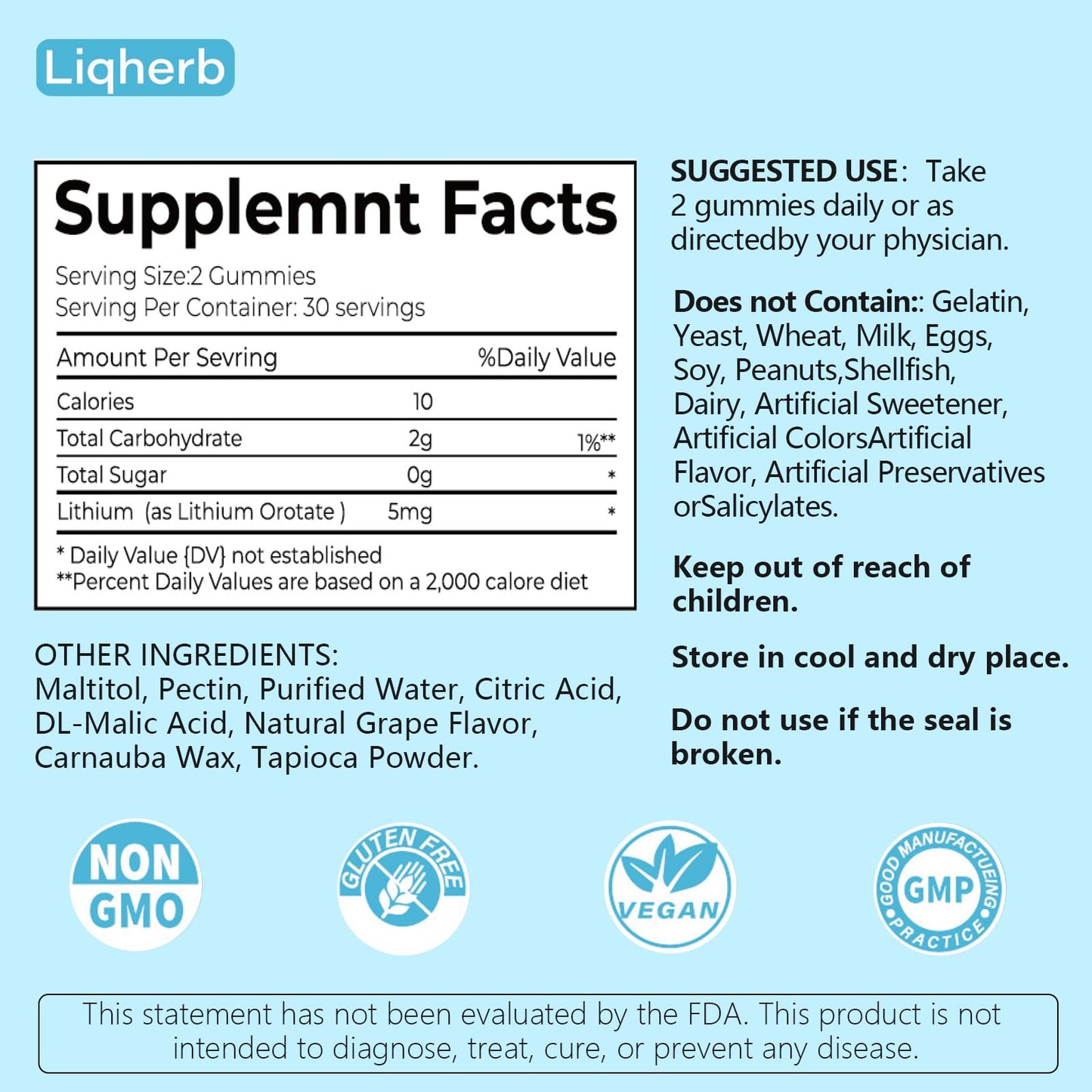 Liqherb Lithium Orotate 5mg Gummies 60 Count