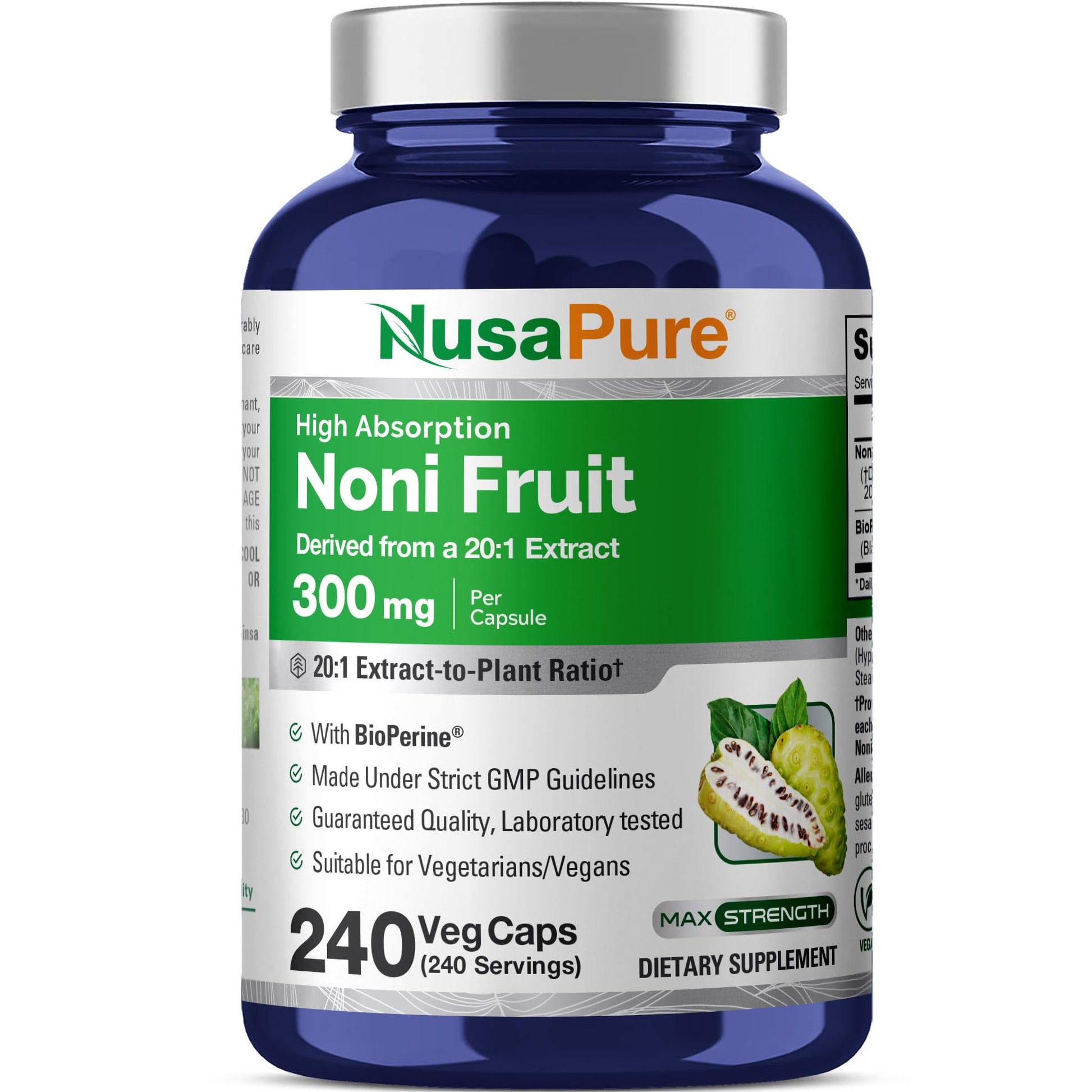 NusaPure Noni Fruit Capsules, 300 mg, 240 Veg Capsules
