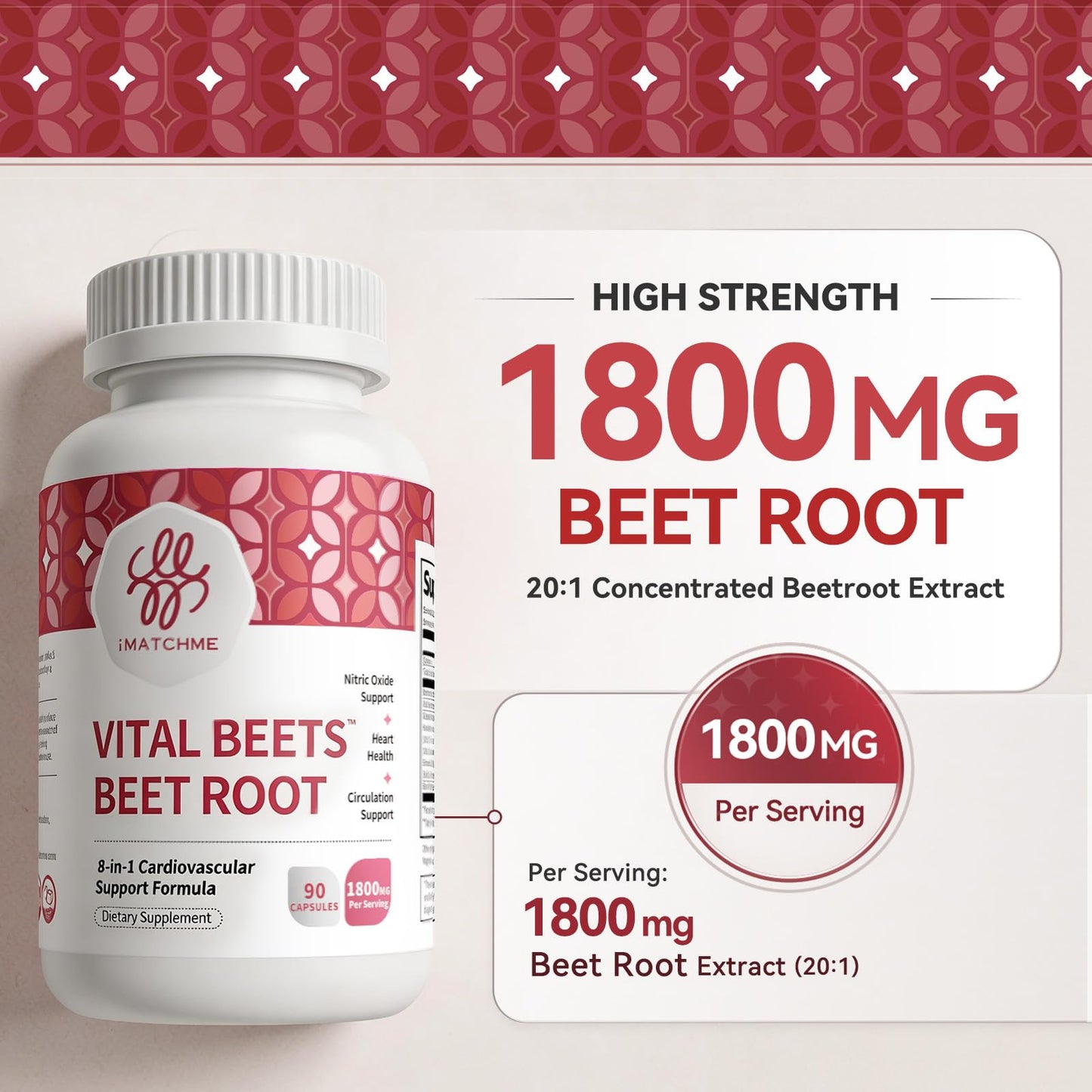 iMATCHME Beet Root Capsules 1800mg for Healthy Blood Pressure Support 90 Capsules