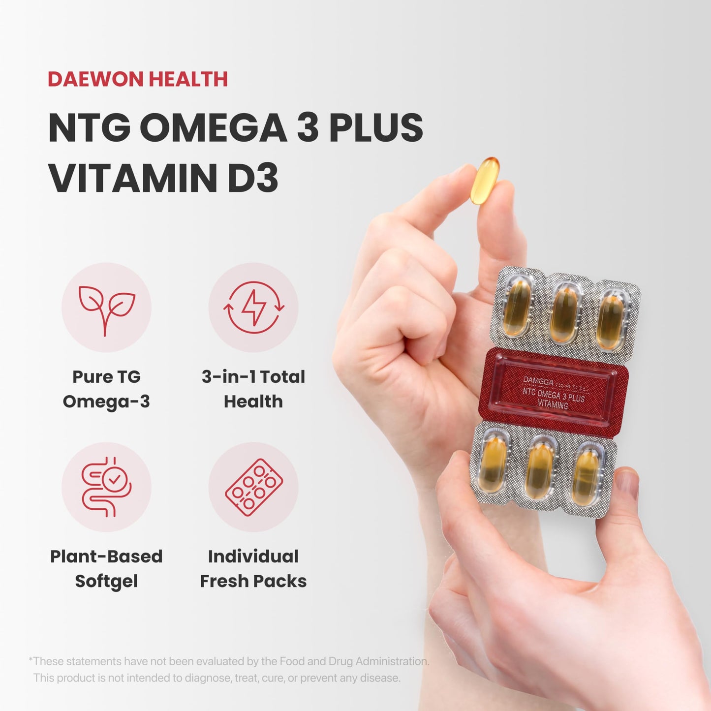 DAEWON HEALTH Vegan Omega-3 + Vitamin D3 & E Algal Oil TG Form DHA EPA, Heart, Brain & Eye Support, 30 Softgels