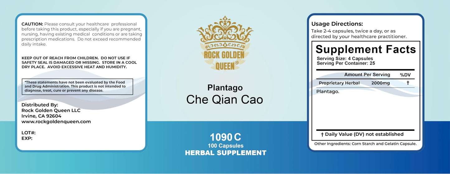 Rock Golden Queen Che Qian Cao Asian Plantago (Raw) Capsules, 200 Count
