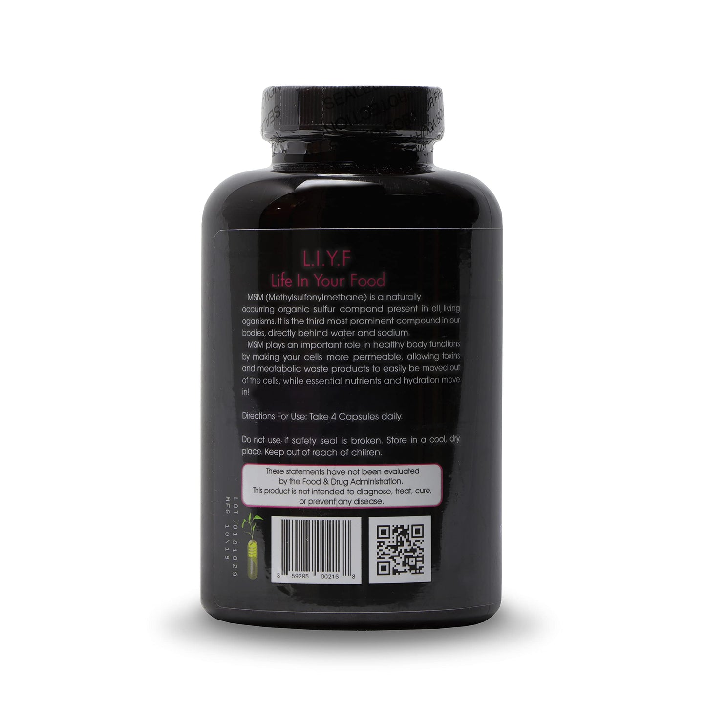 PuraDyme MSM with Cofactor Whole Food Blend Vegan Capsules, 180 Capsules