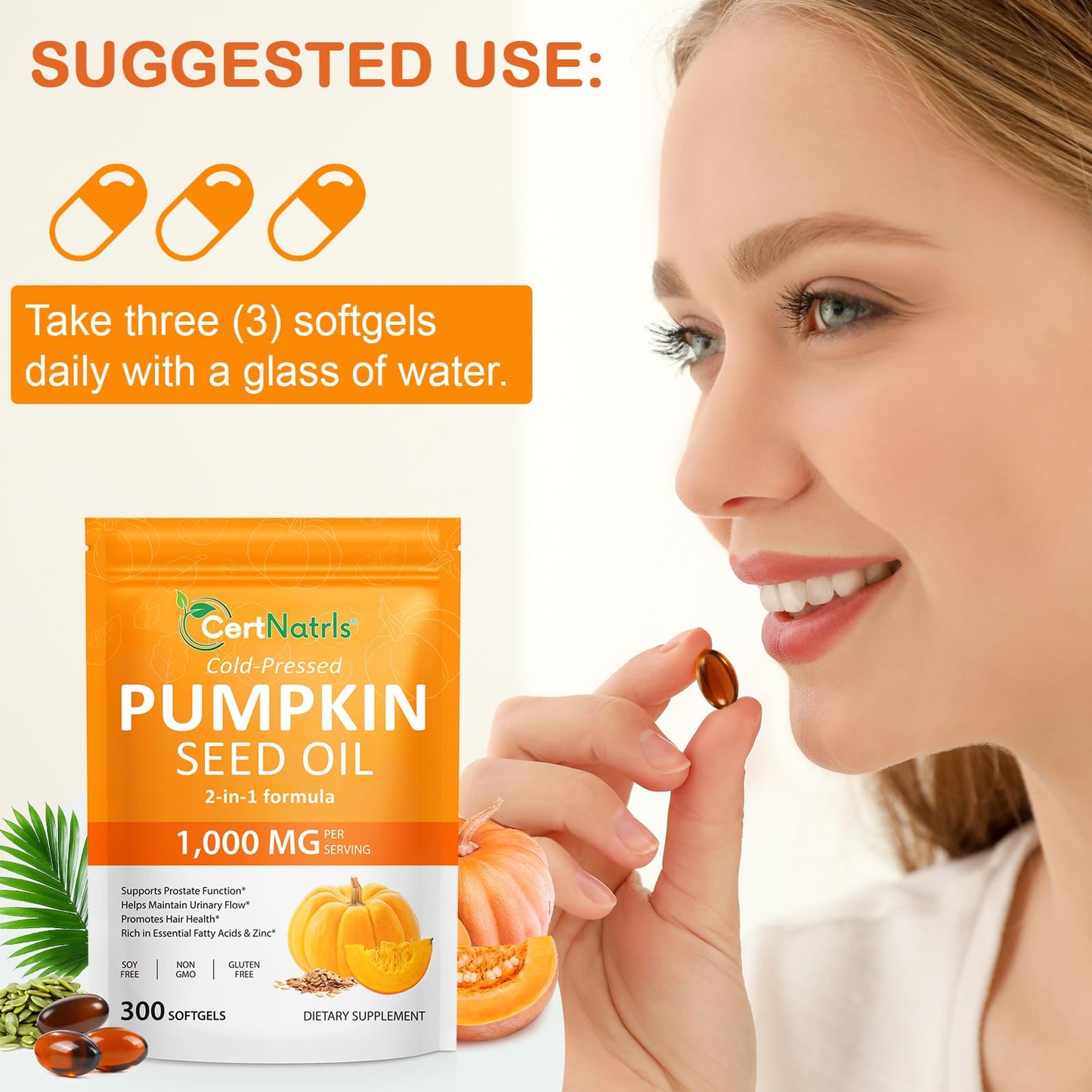 Linizanjiiy Pumpkin Seed Oil Capsules with Saw Palmetto Softgels 300