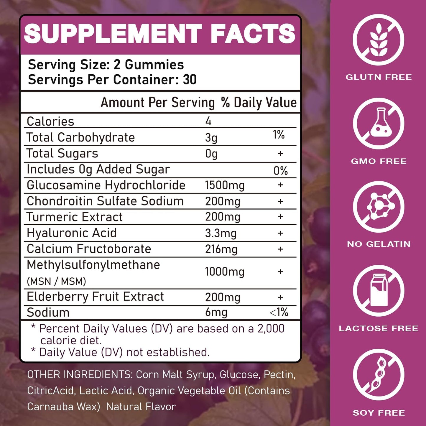 Putaojun Glucosamine Chondroitin Gummies Extra Strength with MSM & Elderberry, 120 Gummies