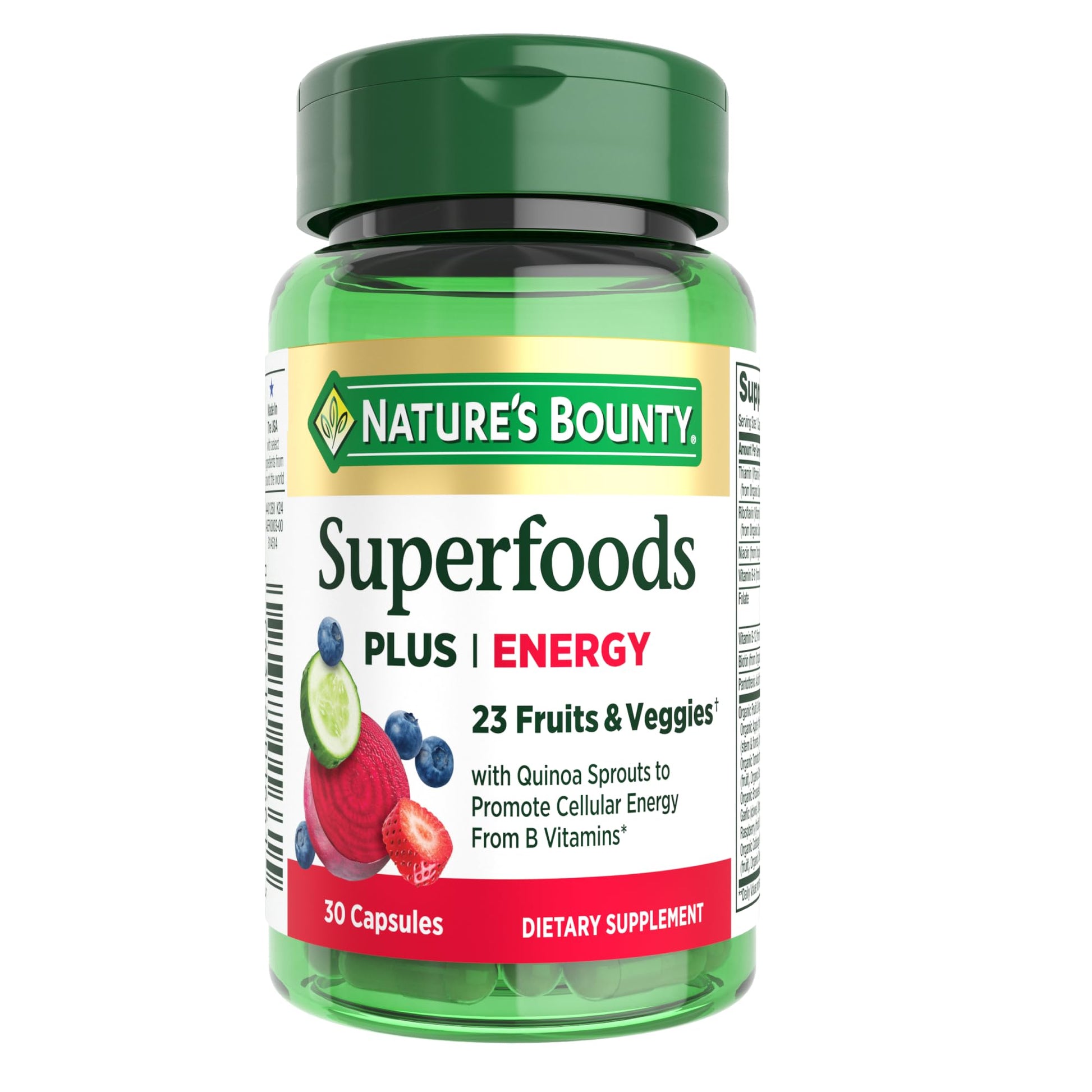Nature's Bounty Superfoods Plus Energy to Support Cellular Energy 23 Fruits & Veggies Supplement Caplets 30 Count