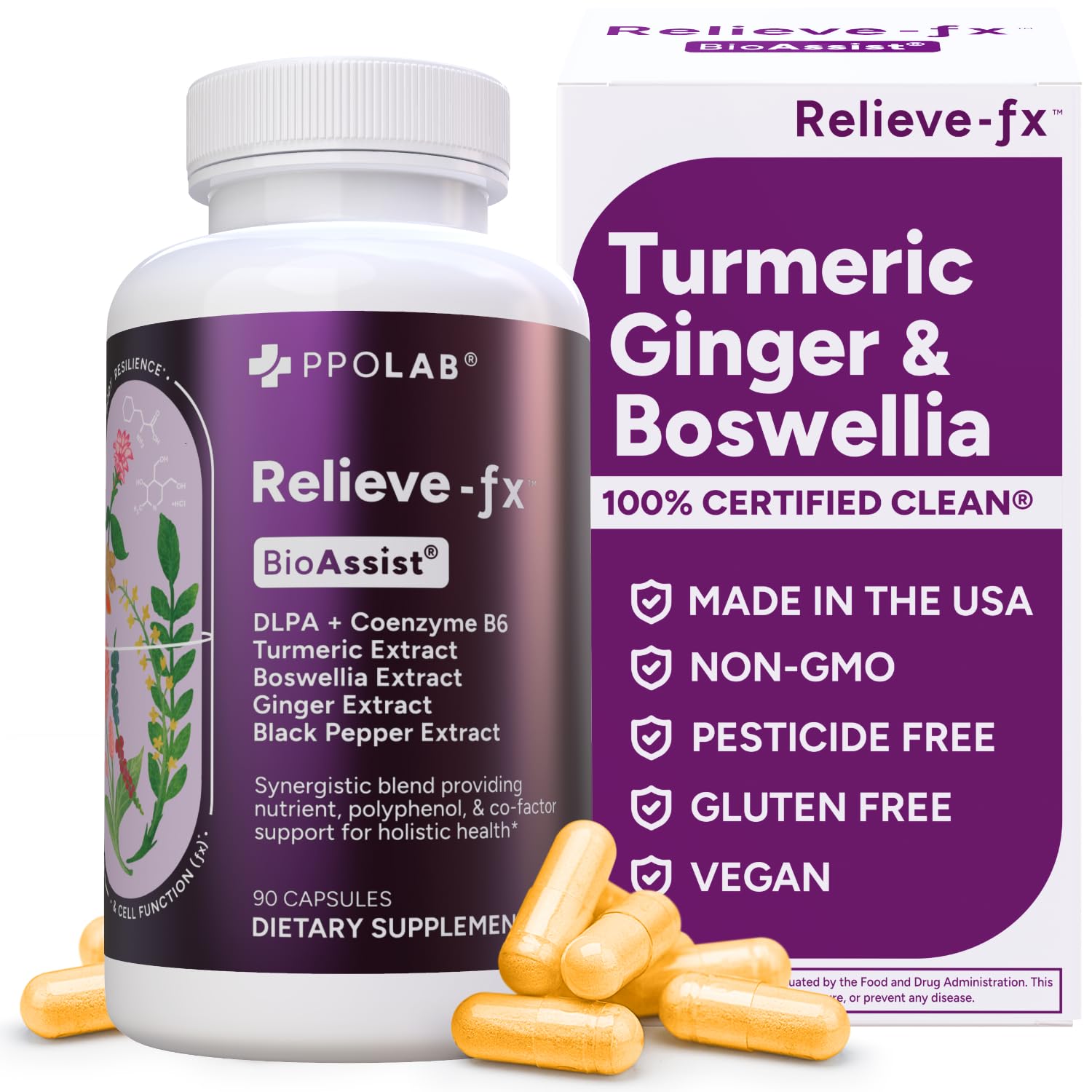 PPO Lab Relieve-fx DLPA Boswellia Turmeric Ginger Capsule 90 Count