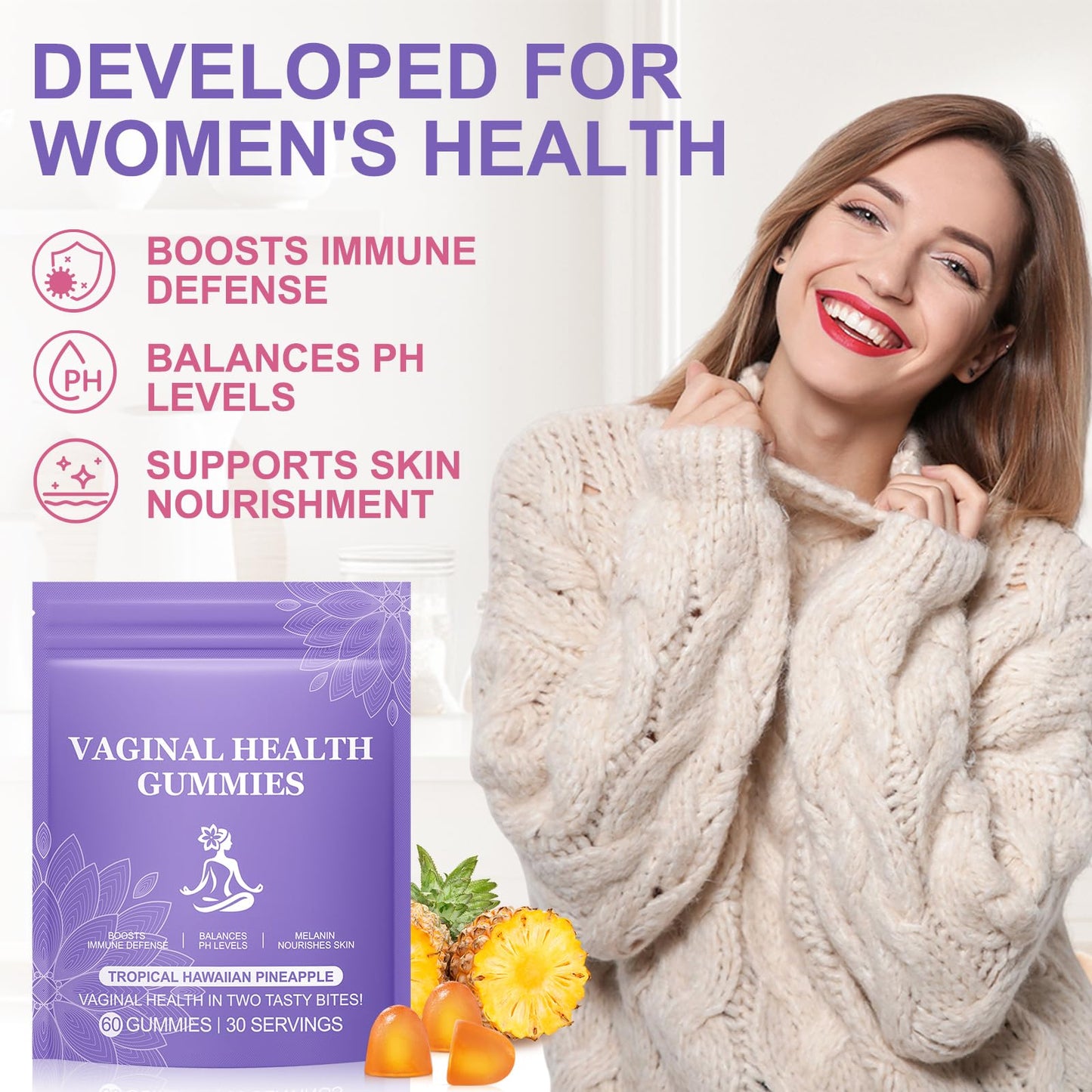 Ruduwu Premium Feminine Balance Probiotics Gummies, 60 Count