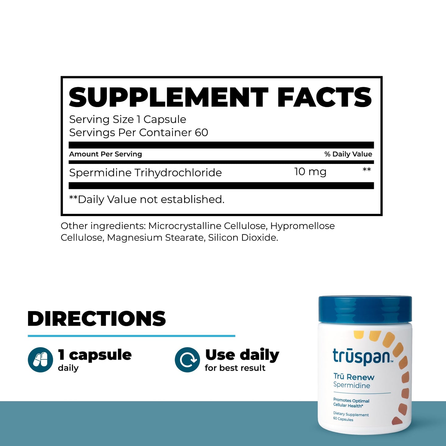 TRŪSPAN Spermidine Supplement 10mg, Cellular Renewal & Autophagy Support, Tru Renew Longevity & Healthy Aging Formula Capsule, 60 Count