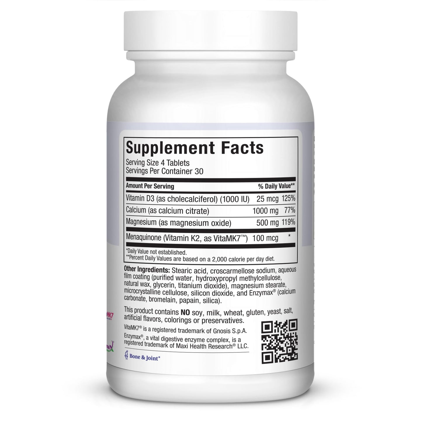 Maxi Health 4-in-1 Calcium 1000mg with Vitamin D3 and Vitamin K2 D3, Calcium Citrate Tablets, 120 Count