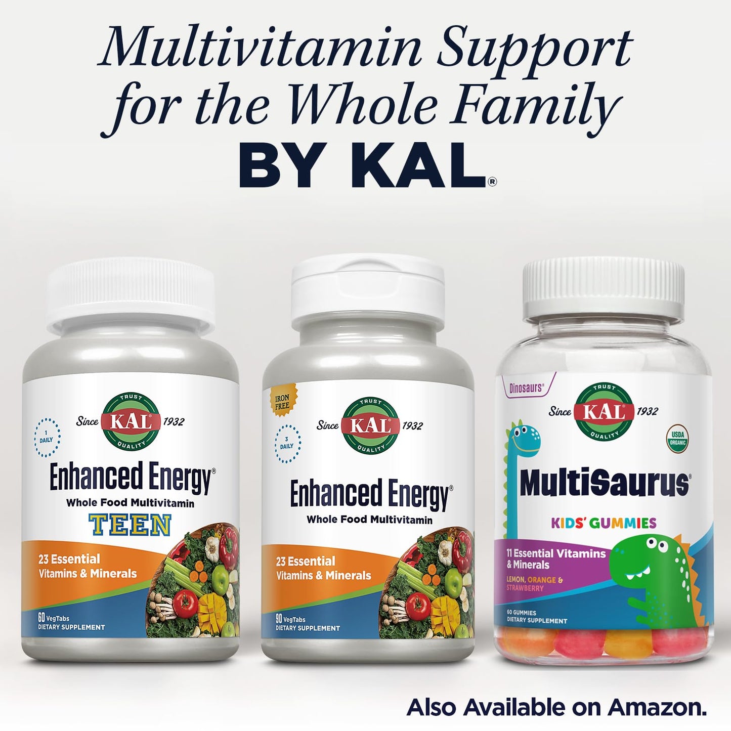 KAL Enhanced Energy Supplements Whole Food Multivitamin for Women and Men Iron Free Powder, 90 Count