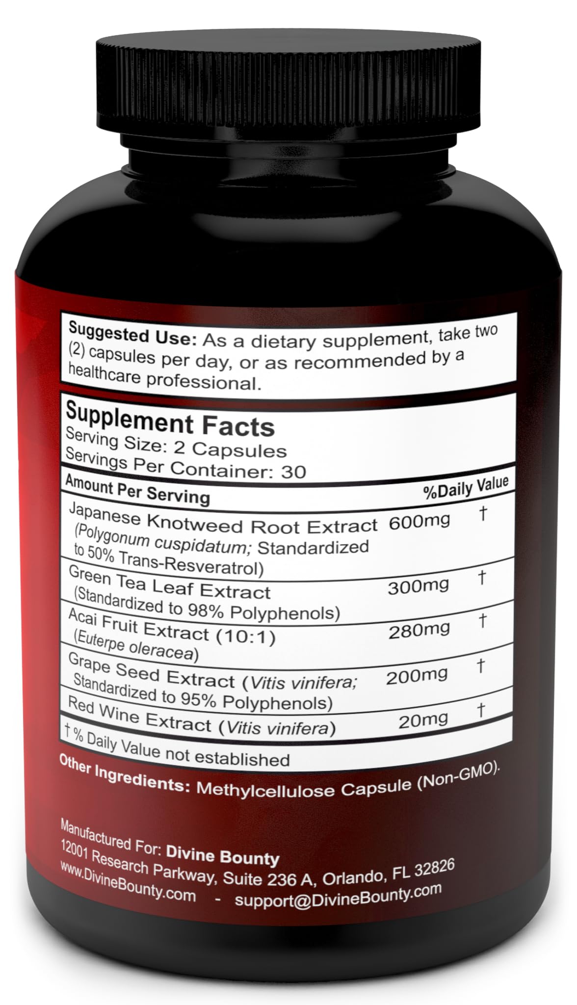 Divine Bounty Resveratrol 1400mg with Green Tea Extract & Grape Seed Capsule, 60 Capsules