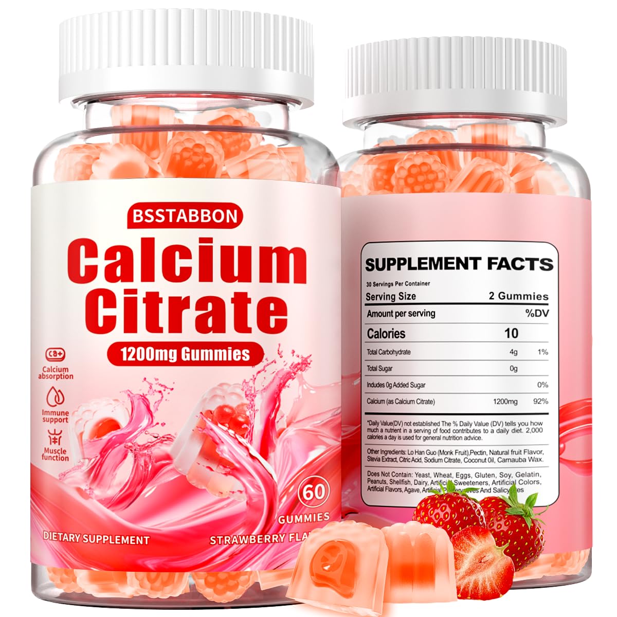 BSSTABBON Calcium 1200 mg with Vitamin D3 Gummies Calcium Citrate, 120 Gummies