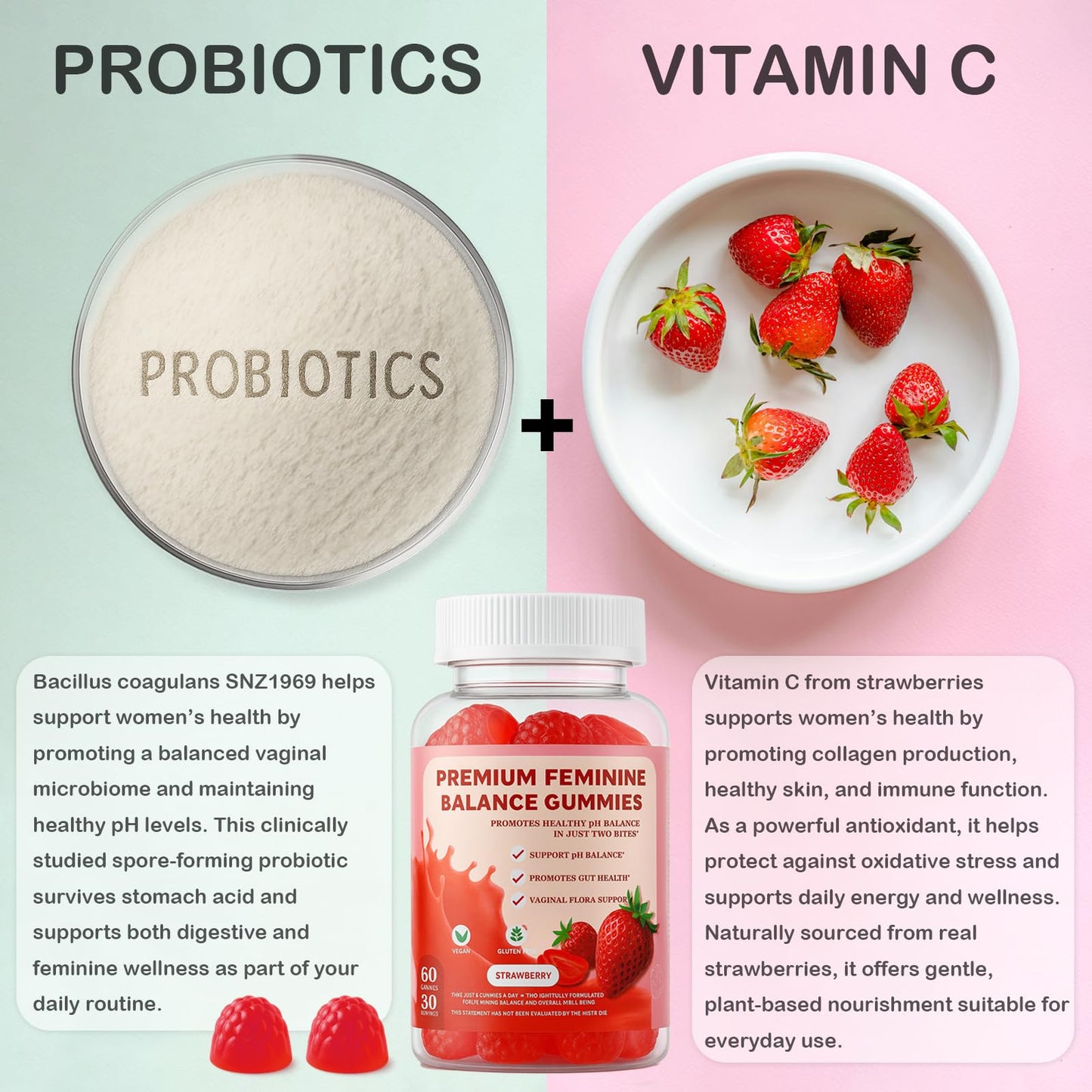 DEXOV Vaginal Probiotic Feminine Gummies for Women – pH Balance Support & Vitamin C, 60 Gummies