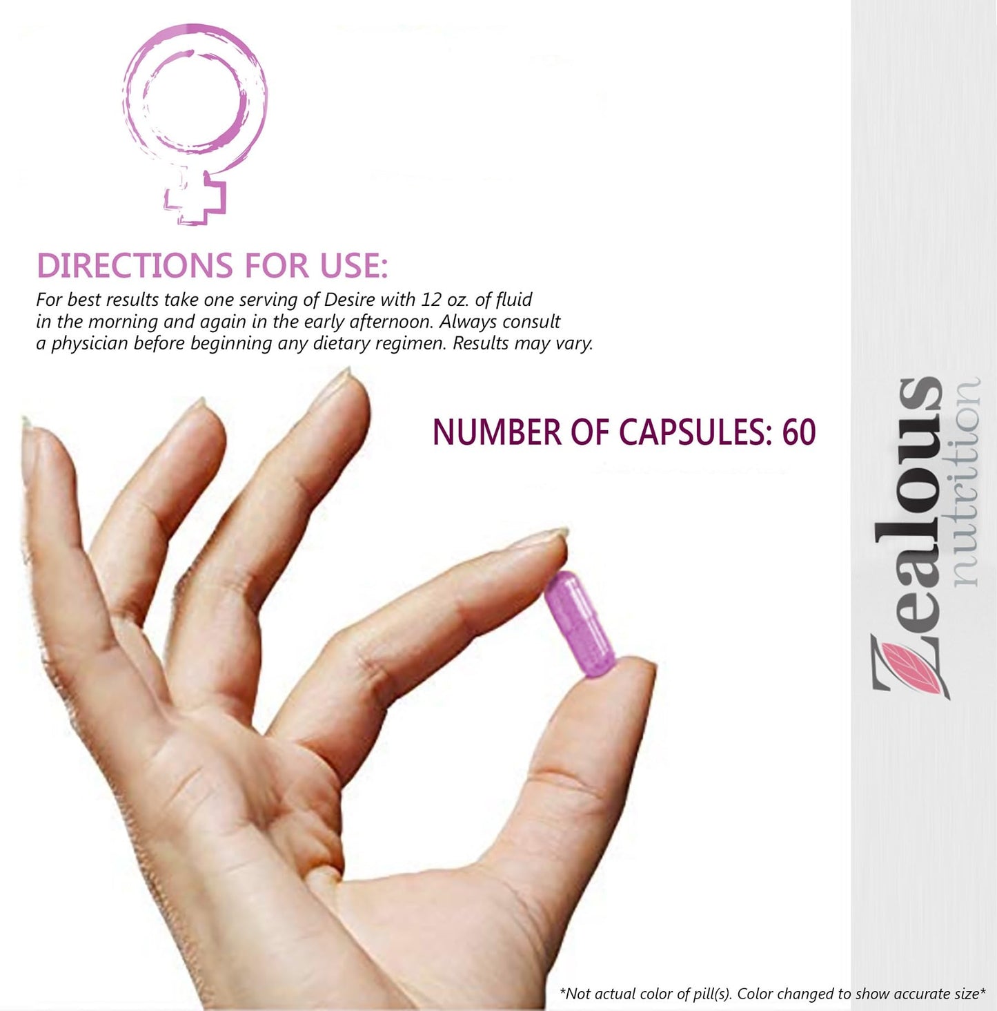 Zealous Nutrition Desire Female Drive Enhancement Pills for Women – Libido Support Supplement – Passion, Excitement & Sensitivity Support - Energy & Vitality Formula - Daily Female Wellness Capsules, 60 Capsules