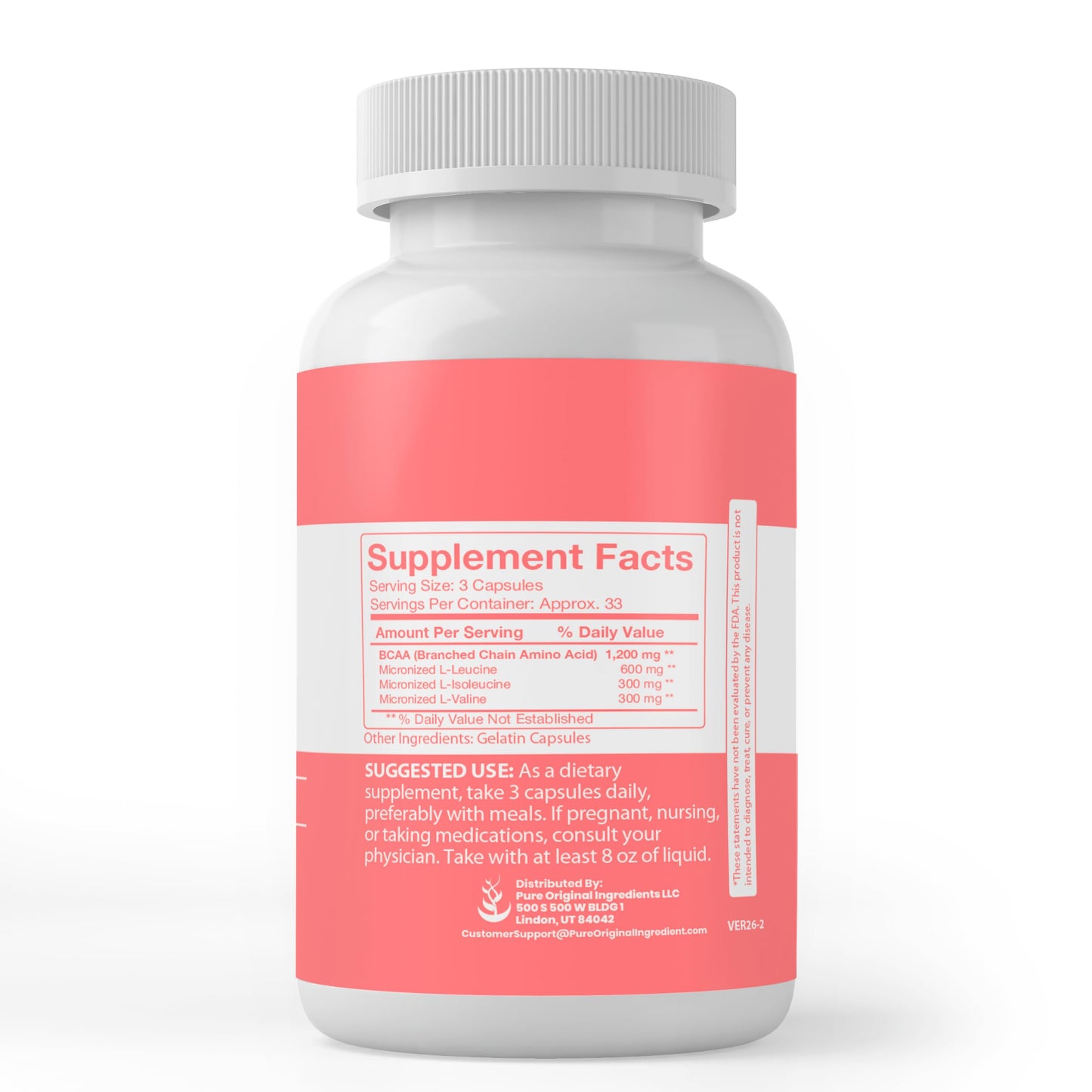 PURE ORIGINAL INGREDIENTS BCAA 100 Capsules