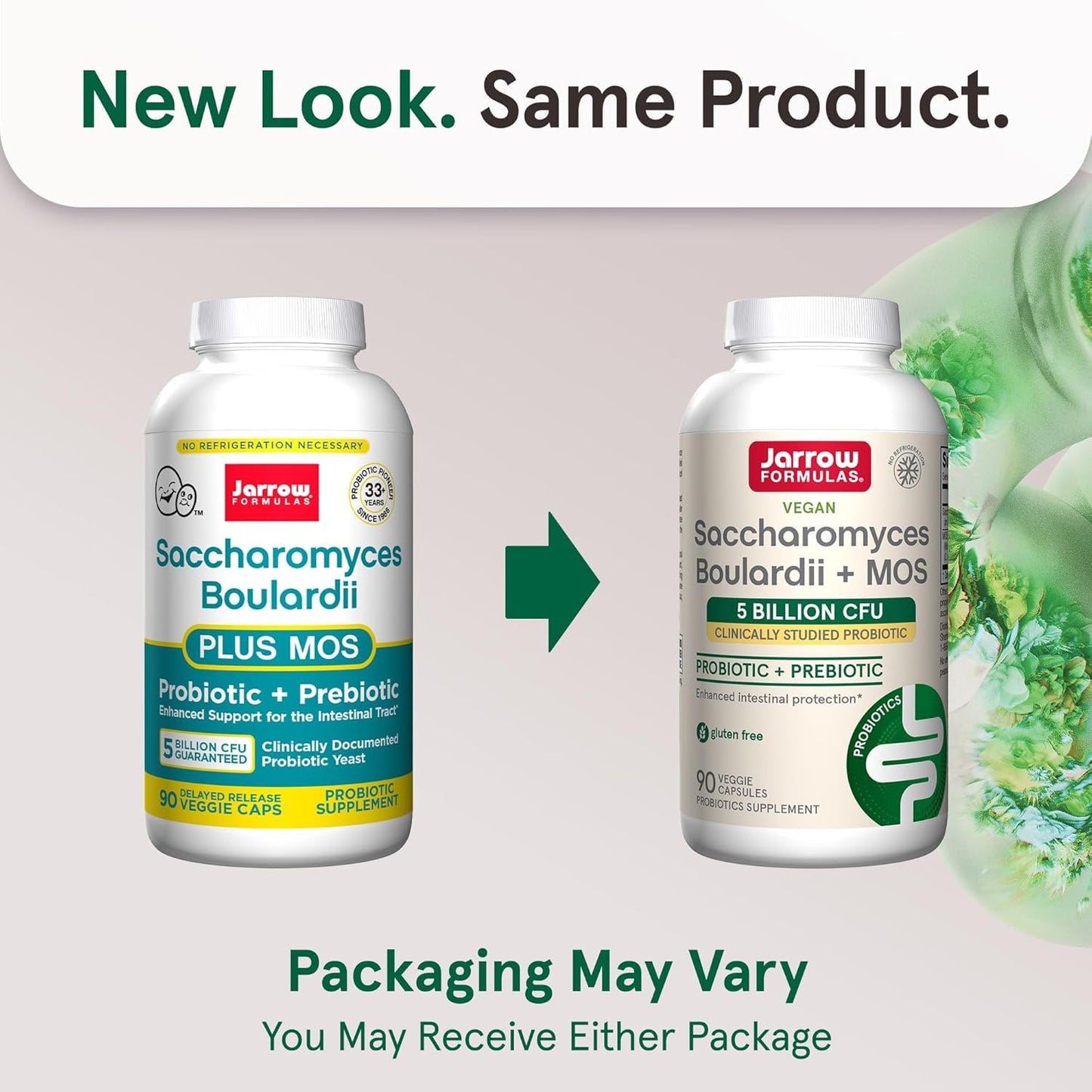Jarrow Formulas Saccharomyces boulardii + MOS Probiotic + Prebiotic Delayed Release Veggie Capsules, 5 Billion Viable Organisms Per Serving, 180 Capsules