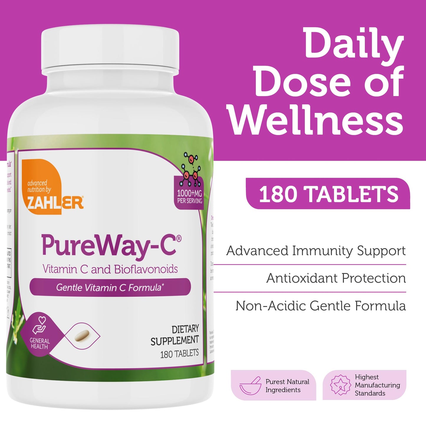 Zahler Vitamin C 1000mg Tablets with Bioflavonoids, 180 Tablets
