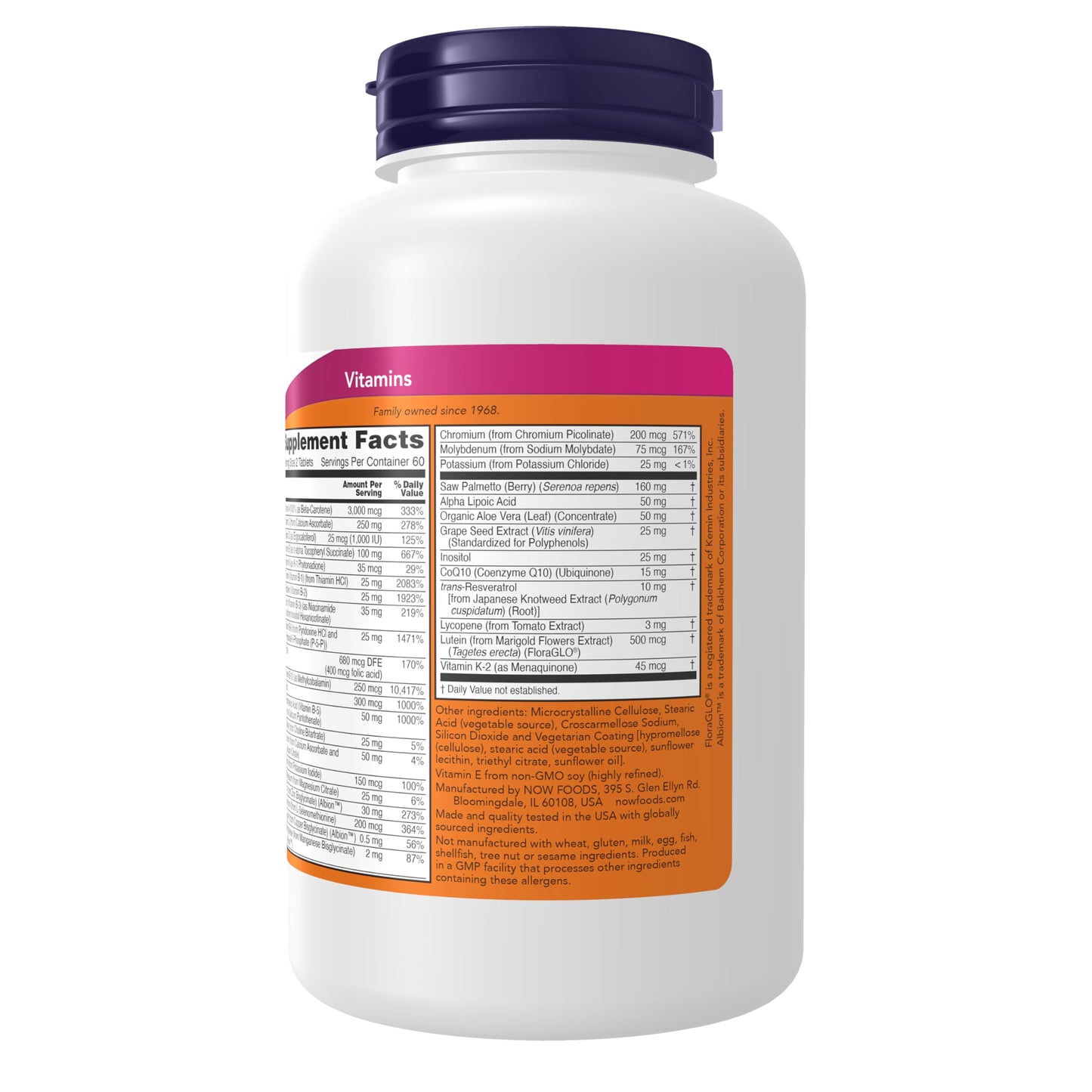 NOW Foods ADAM Men's Multivitamin with Saw Palmetto, Lycopene, Alpha Lipoic Acid and CoQ10, Plus Natural Resveratrol & Grape Seed Extract, 120 Tablets