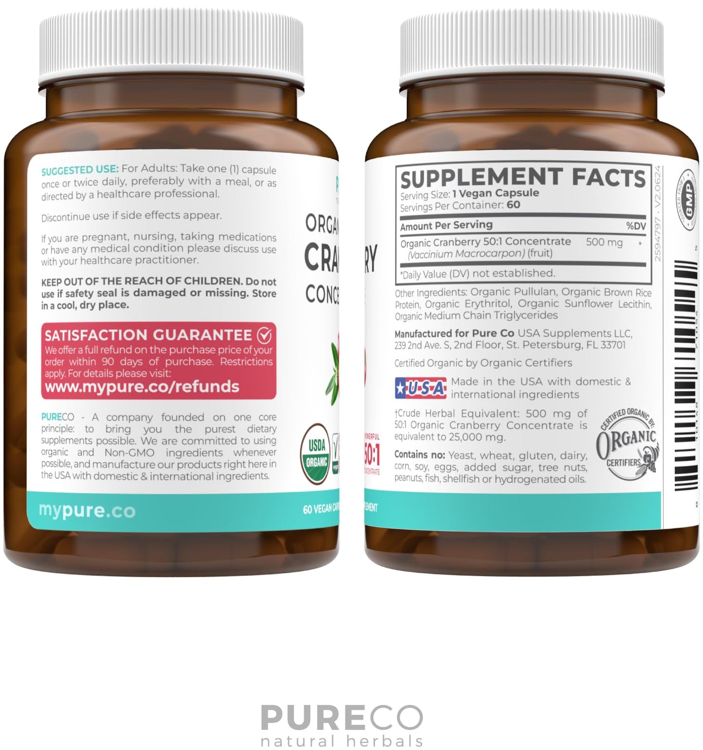 PURE CO Organic Cranberry Pills 60 Capsules