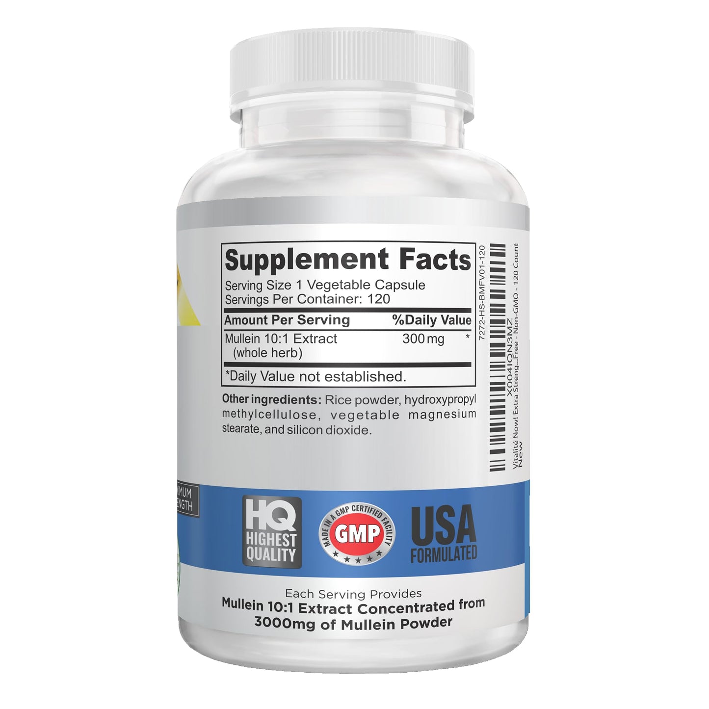 Vitalité Now! Extra Strength Mullein Capsules 100% Whole Herb 10:1 Extract, 120 Count