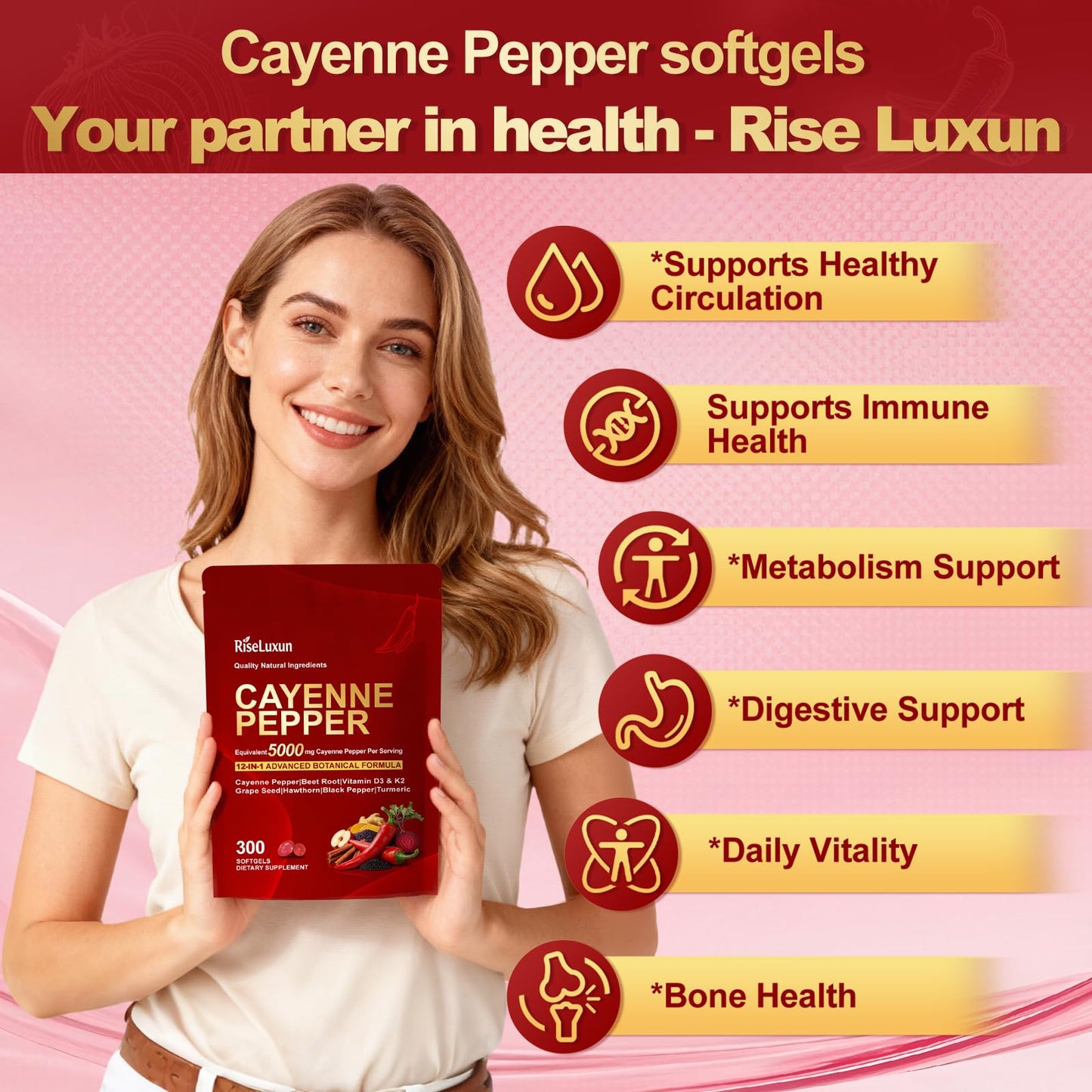 RiseLuxun Cayenne Pepper Softgels Capsule, 300 Count