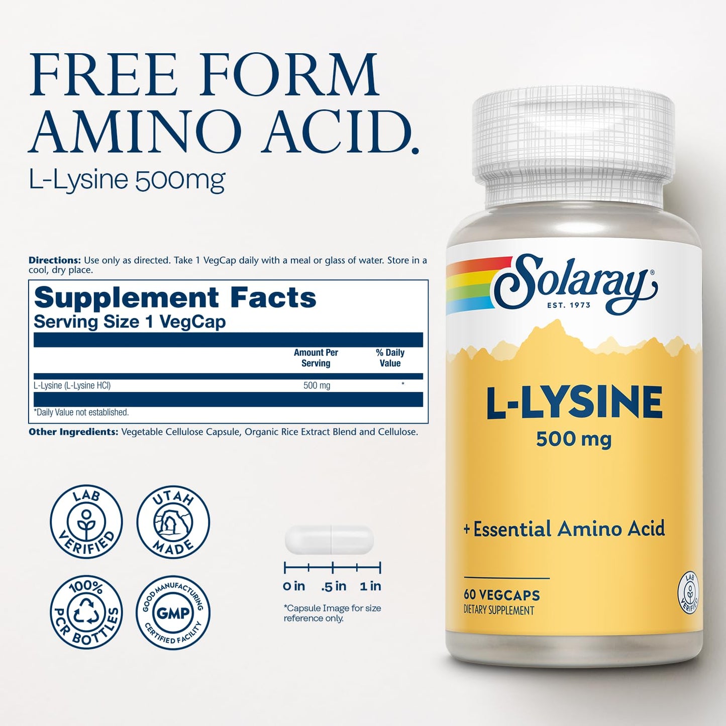 Solaray L-Lysine 500 mg Capsule 60 Capsules