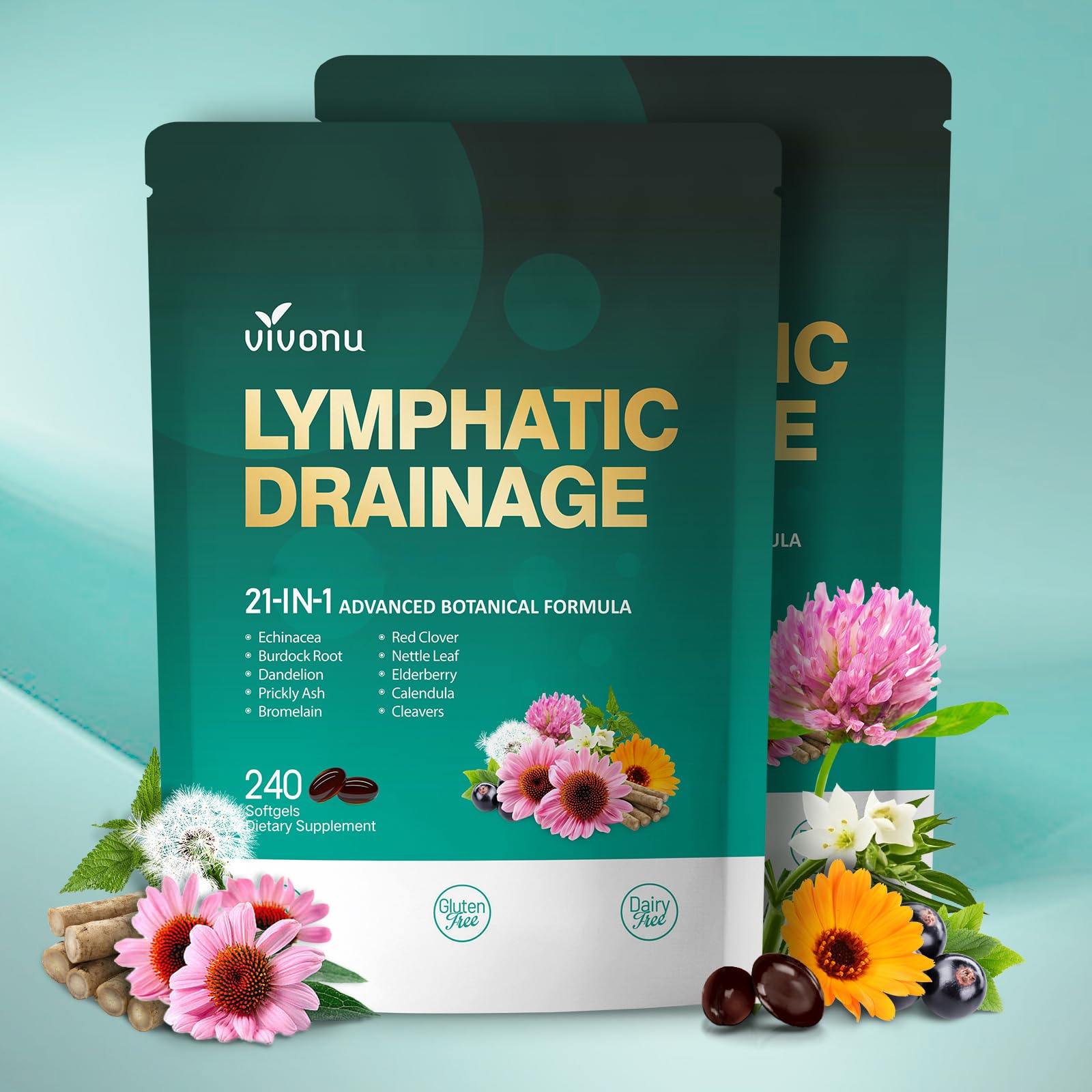 VivoNu 21-in-1 Lymphatic Drainage Supplements Softgel 1 Count