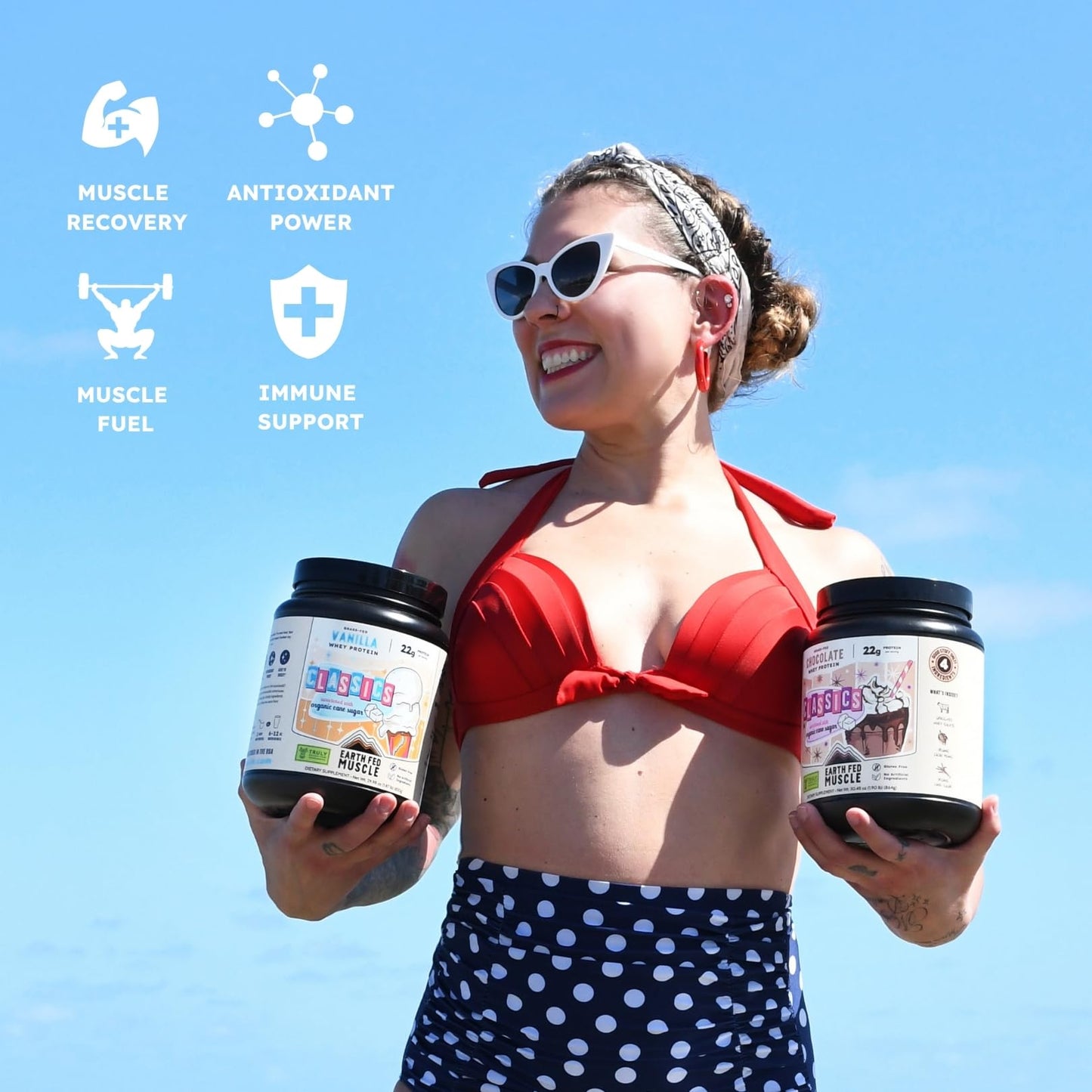 Earth Fed Muscle Classics Vanilla Grass-Fed Whey Protein with Real Organic Sugar Powder 30 Servings