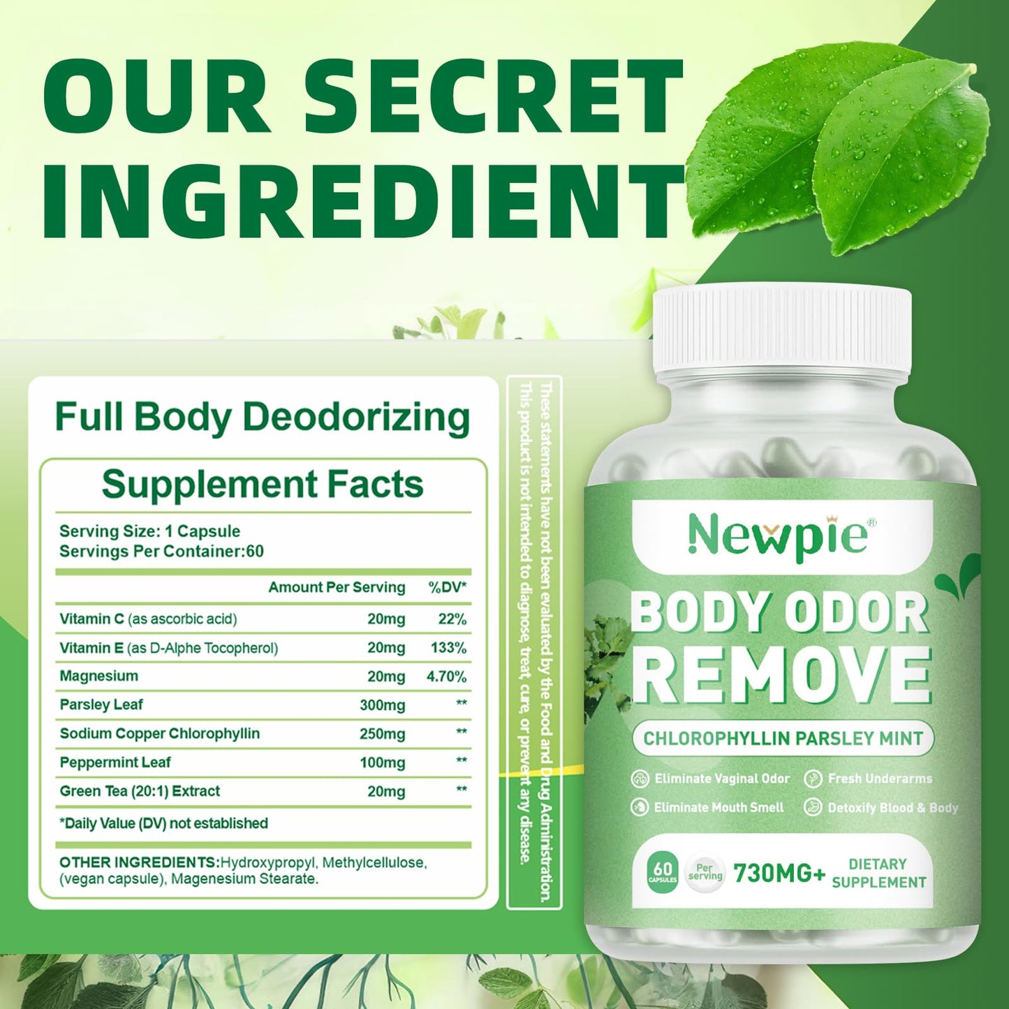 SUWENY Body Deodorizing Supplement Capsules, 60 Capsules