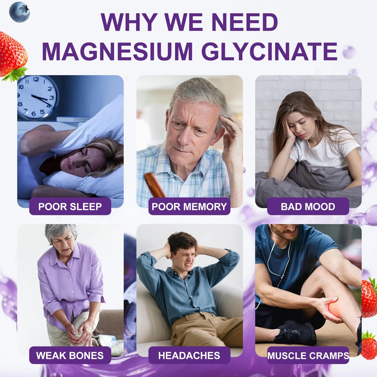 Babivek Magnesium Glycinate Gummies 400mg with L-Threonine 300mg, Sugar Free Magnesium Gummies with Vitamin D & B6, Mixed Berry Flavor, 60 Gummies