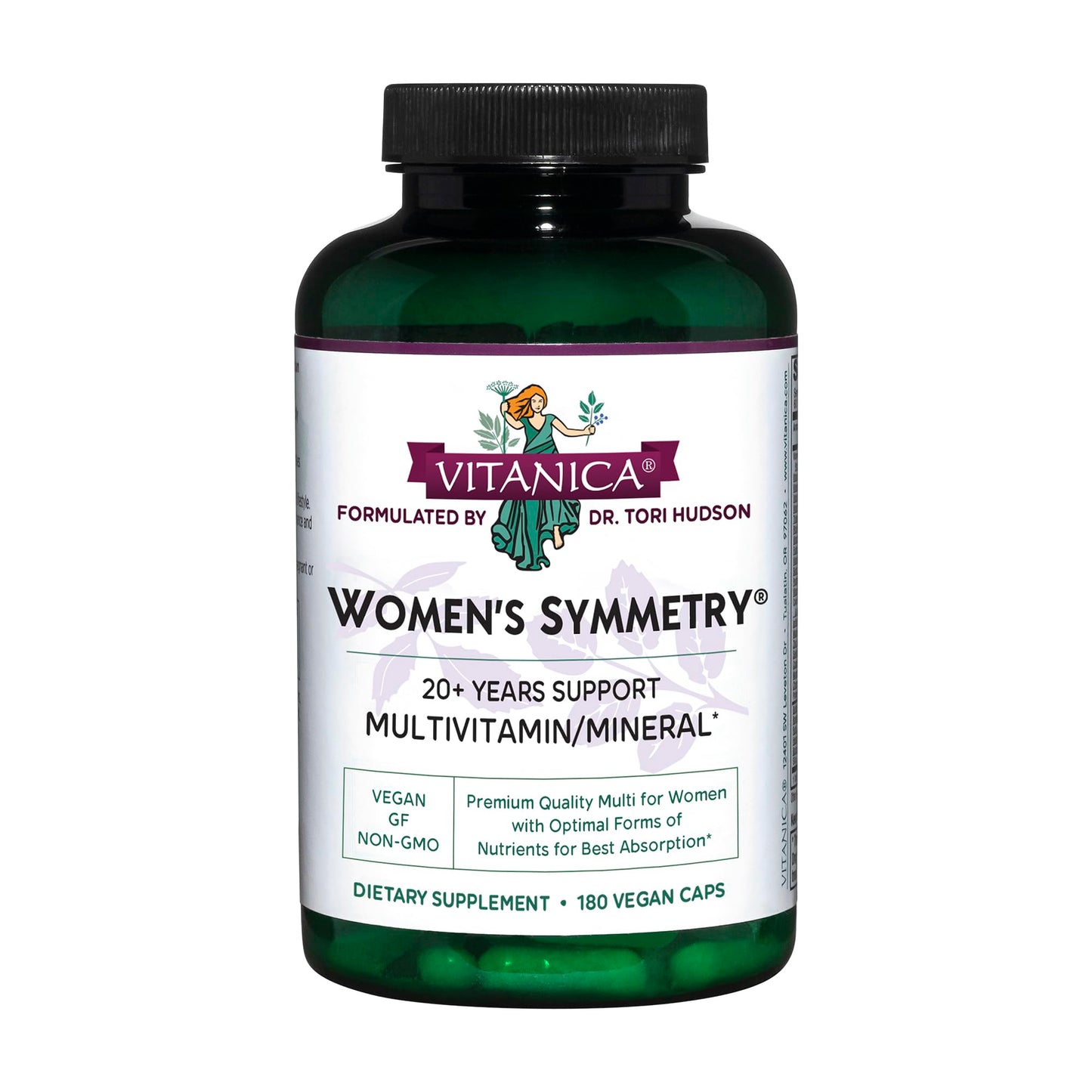 Vitanica Women's Symmetry High Potency Daily Multivitamin, Vegan 180 Capsules