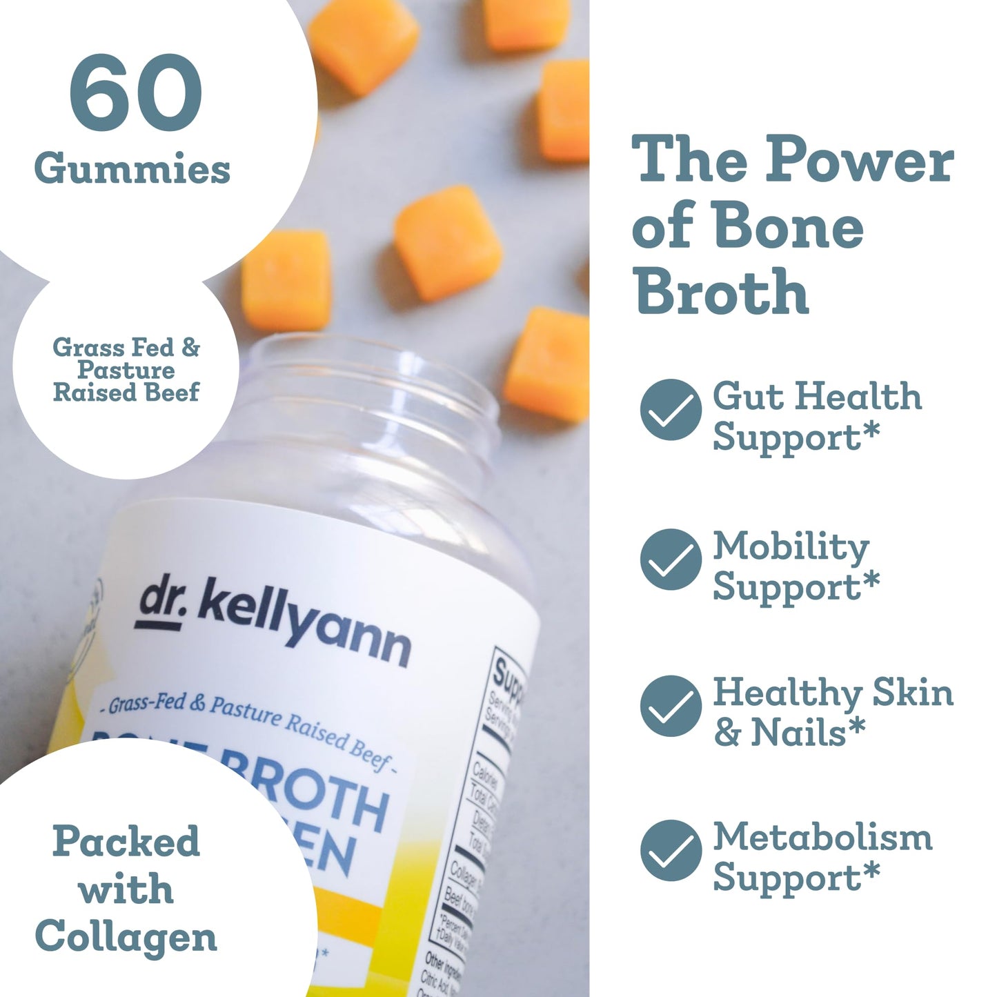 Dr. Kellyann Collagen + Bone Broth Gummies Lemon, 60 Gummies
