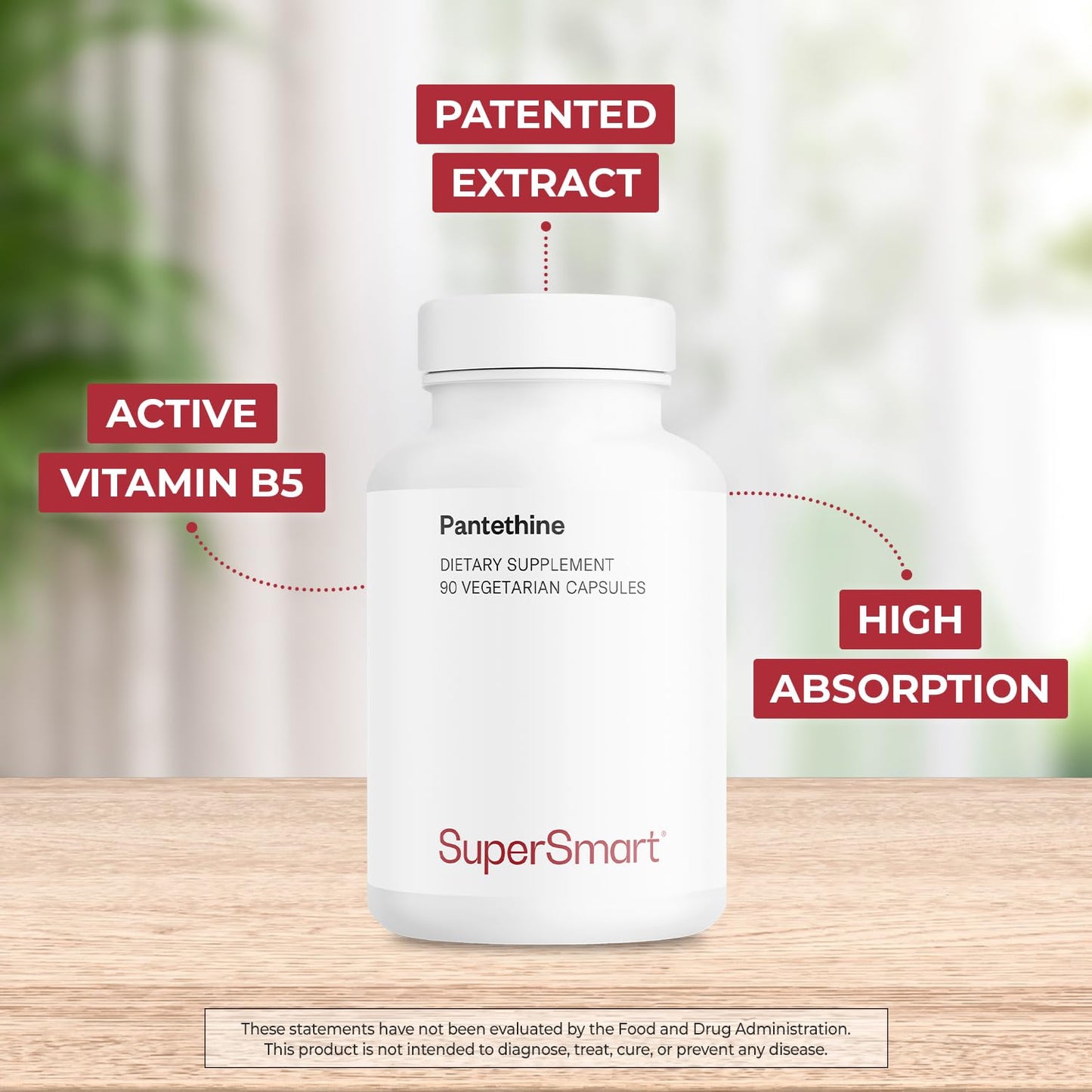 Supersmart Pantesin Pantethine 600 mg per Day (Pantothenic Acid) - Active Vitamin B5 Supplement Capsule, 90 Count