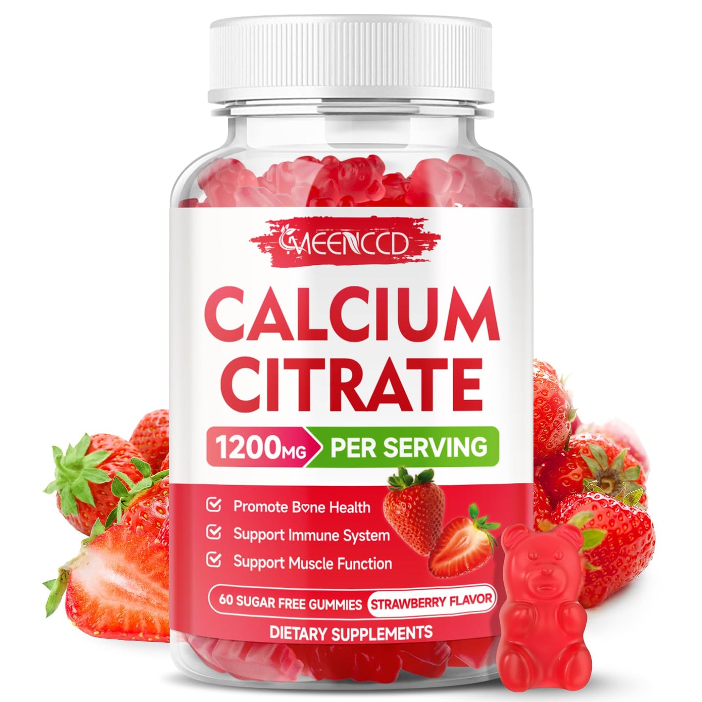 MEENCCD Calcium Citrate Gummies 1200mg, 60 Count
